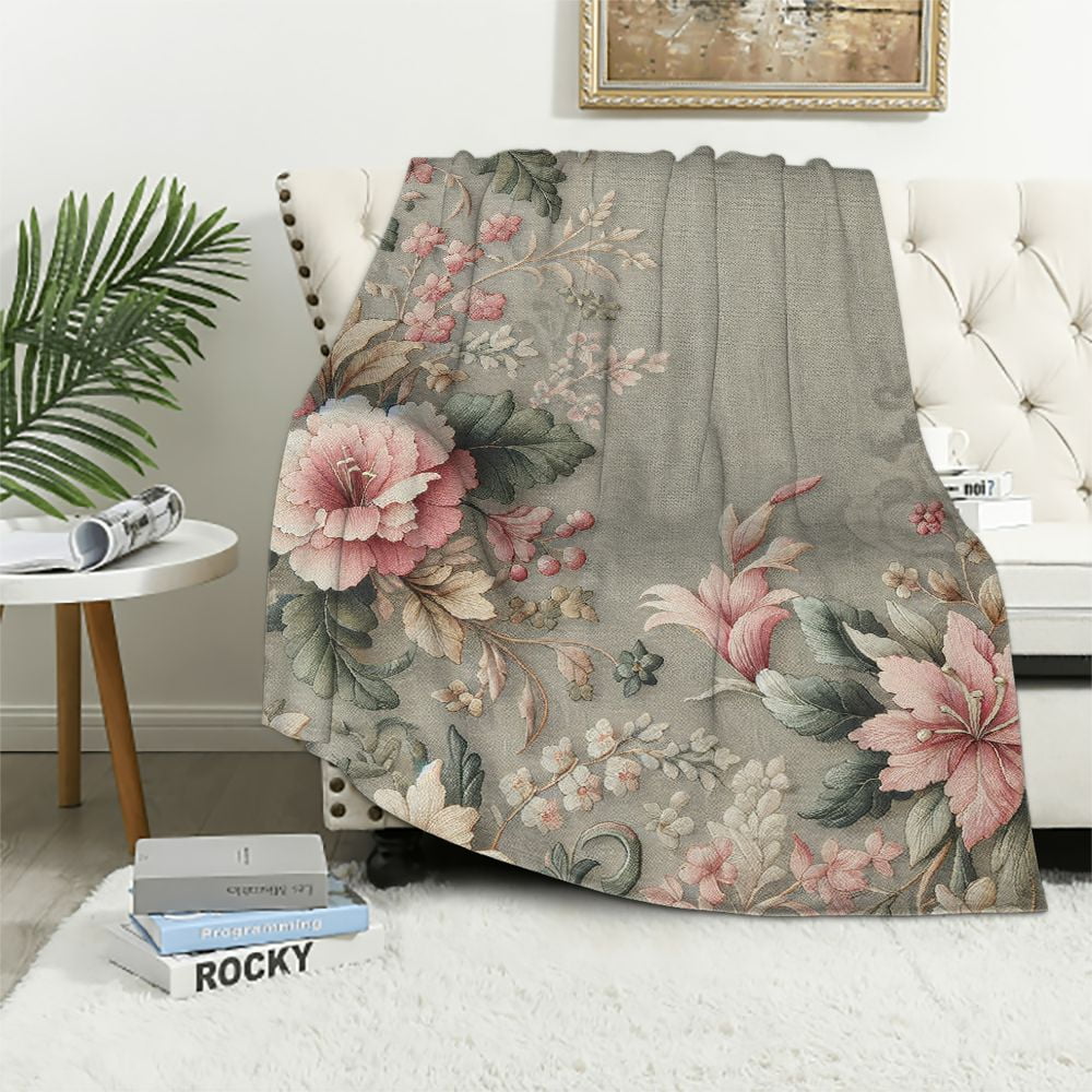 EastSmooth Small Blanket Chinese Style Cherry Blossoms Plum Blossom Art Bed Throw Microfiber Fleece 70inch X 90inch