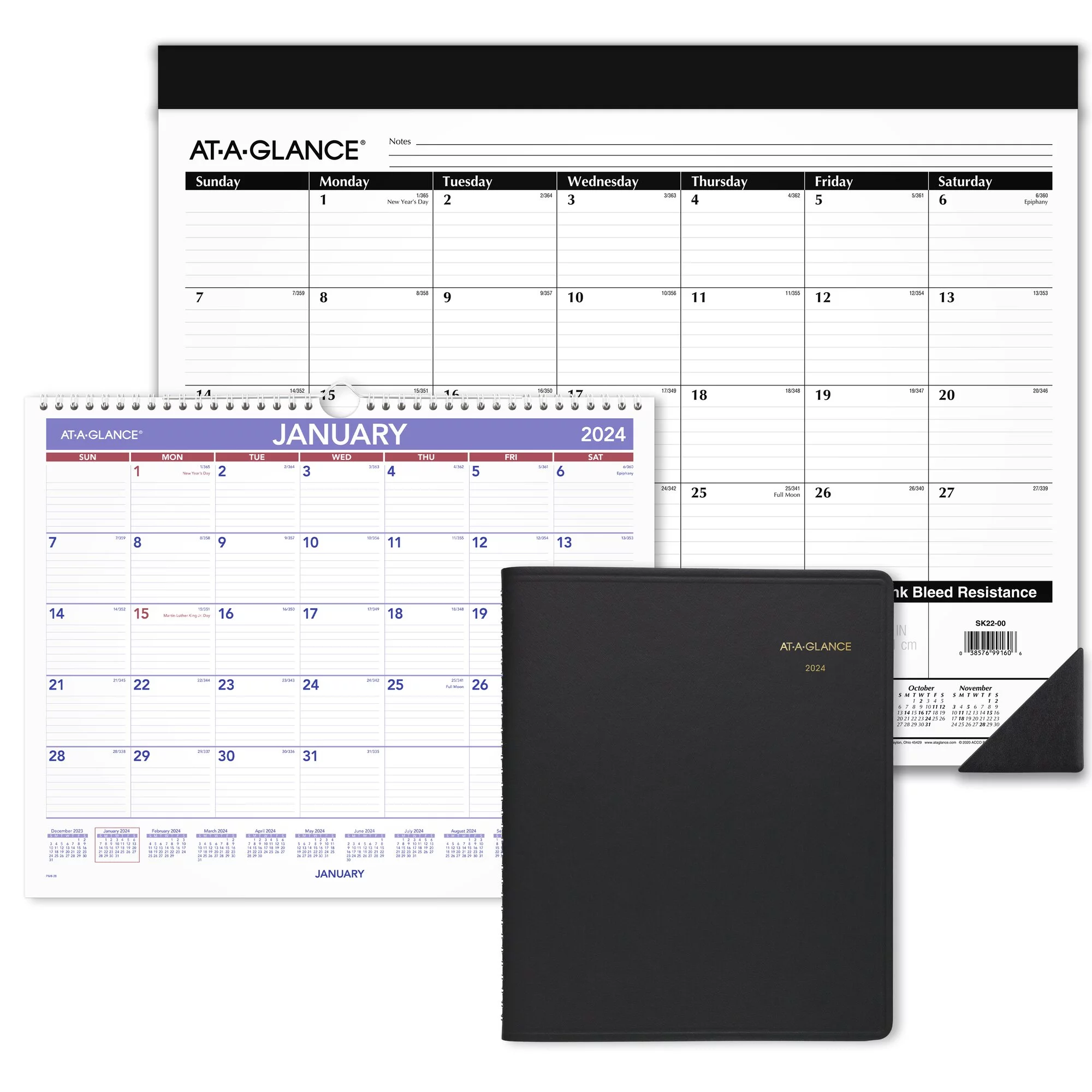 AT-A-GLANCE 2024-2025 Recycled Two Year Monthly Planner Black Pocket 3 12 x 6 -