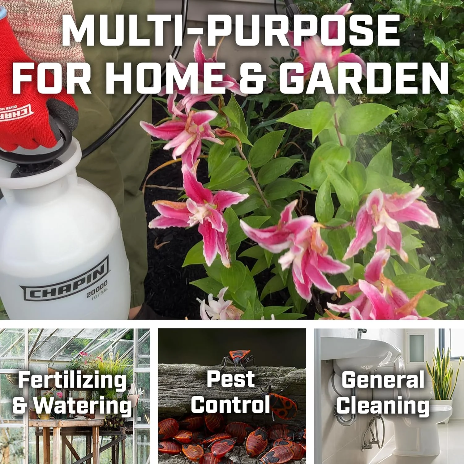 Made in USA 1 -Gallon Lawn and Garden Pump Pressured Sprayer, for Spraying Plants, Garden Watering, Weeds and Pests, Polypropylene, Translucent White