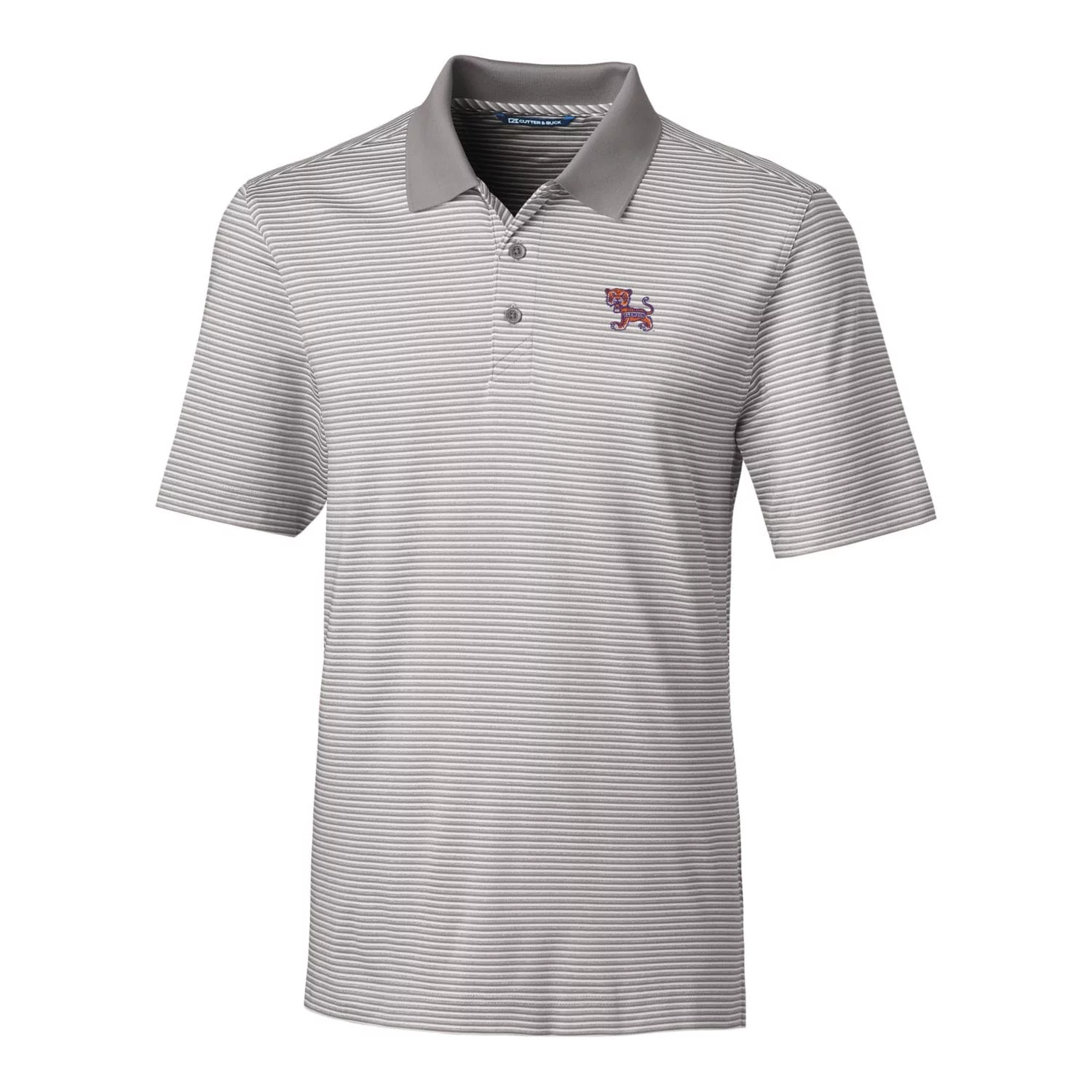 Men's Cutter & Buck Gray Clemson Tigers Forge Tonal Stripe Stretch Polo