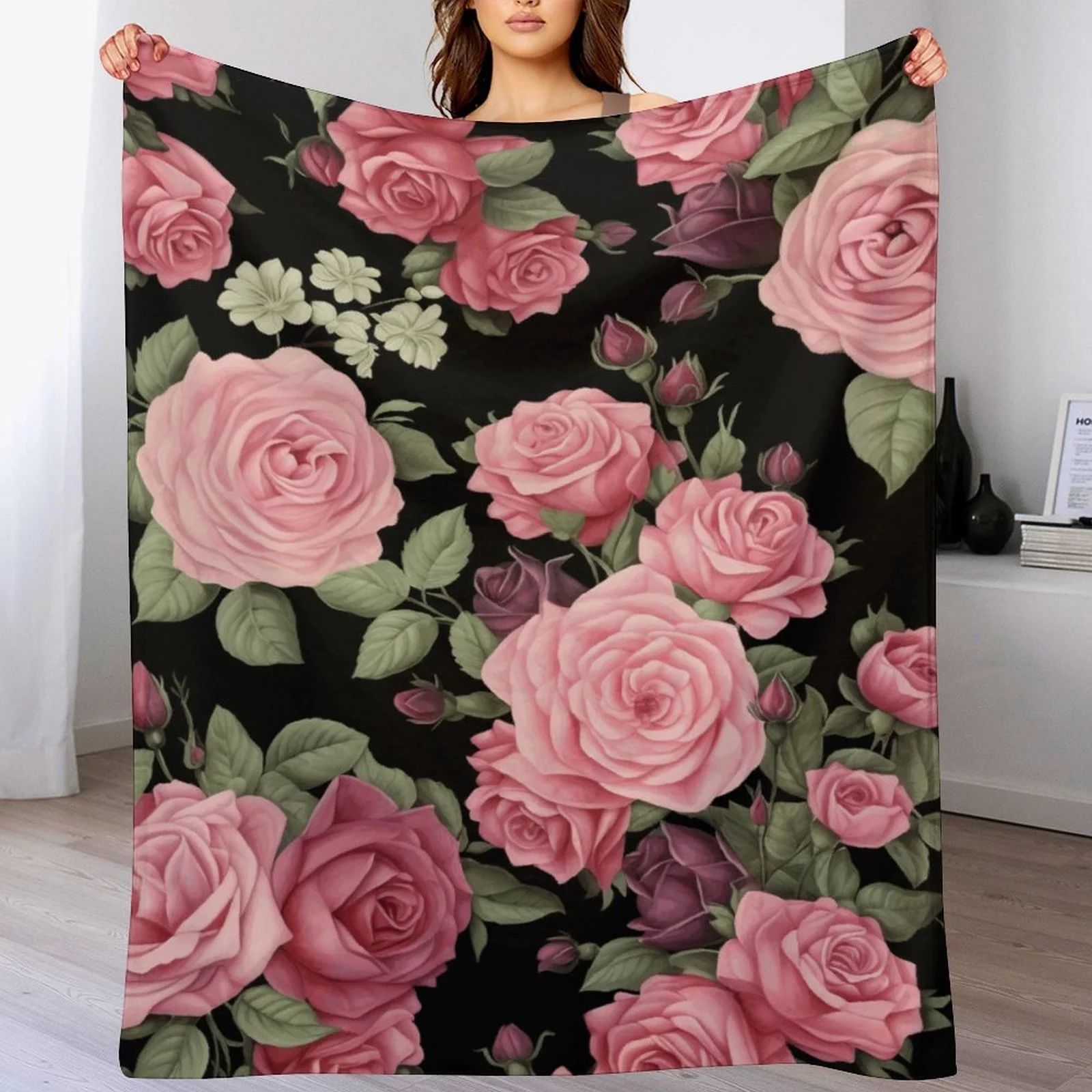iju7gthy Carpet Foam 4th of July Party Black Flowers Blanket Super Soft Flannel All Lightweight Living Room/Bedroom Warming Blanket 70X100Cm/100X150Cm