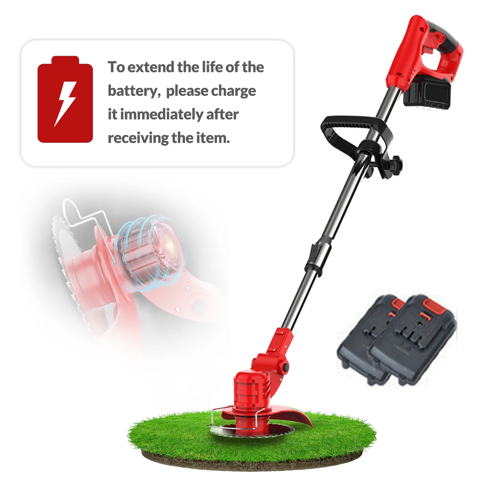 Grass Trimmer Electric Cordless W/Batteries, Battery Weed Wacker, Electric Weed Eater, 21V Cordless Lawn Trimmer Electric, Battery Grass Trimmer, Garden Trimming Tool Red