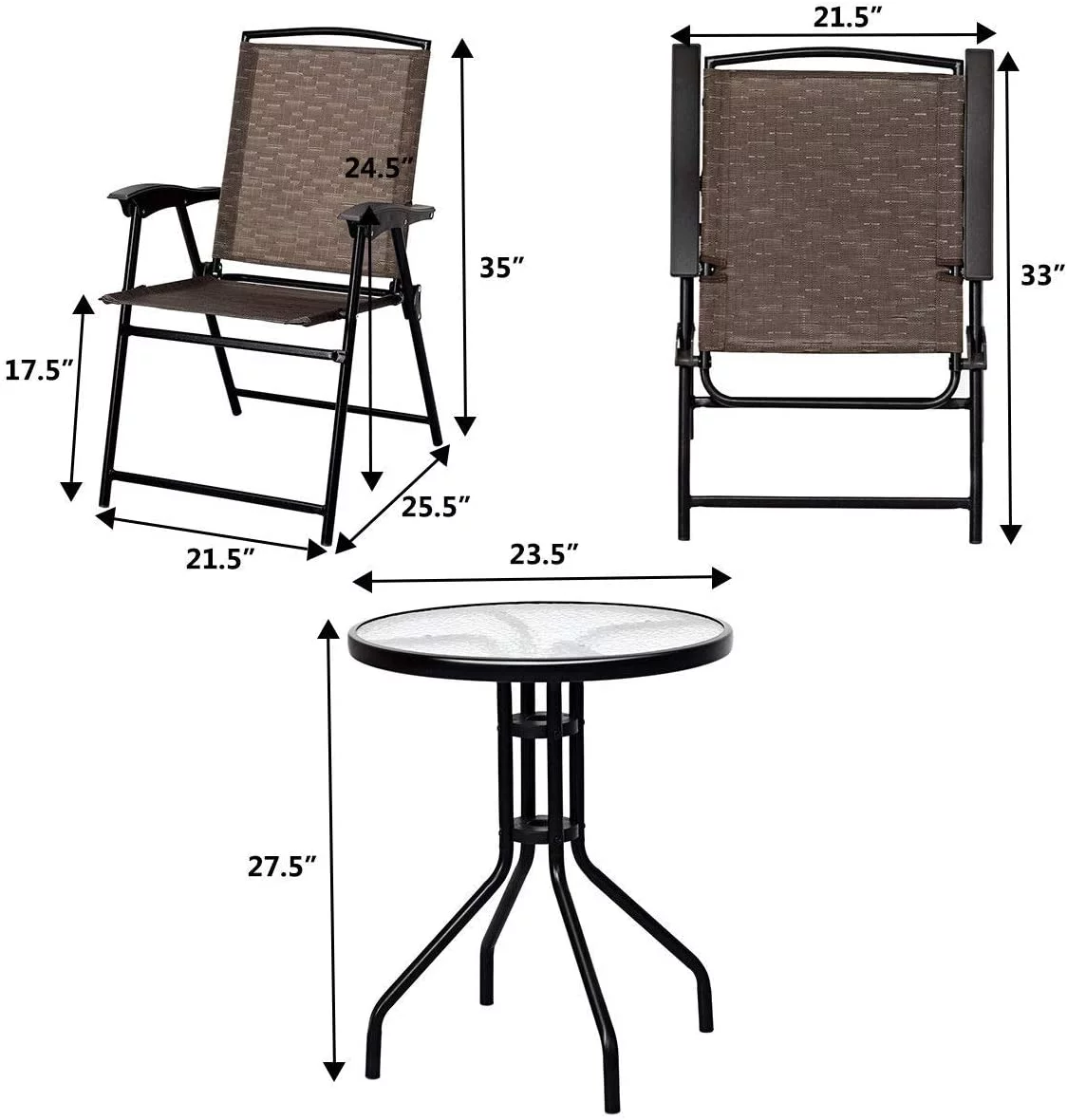 Elegant 3PCS Bistro Set, Elegant Conversation Set w/2 Elegant Chairs, Indoor & Outdoor Dining Furniture Set w/Round Table forPoolside
