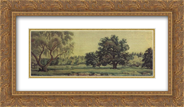 Konstantin Bogaevsky 2x Matted 24x14 Gold Ornate Framed Art Print 'Landscape with oaks and willows'