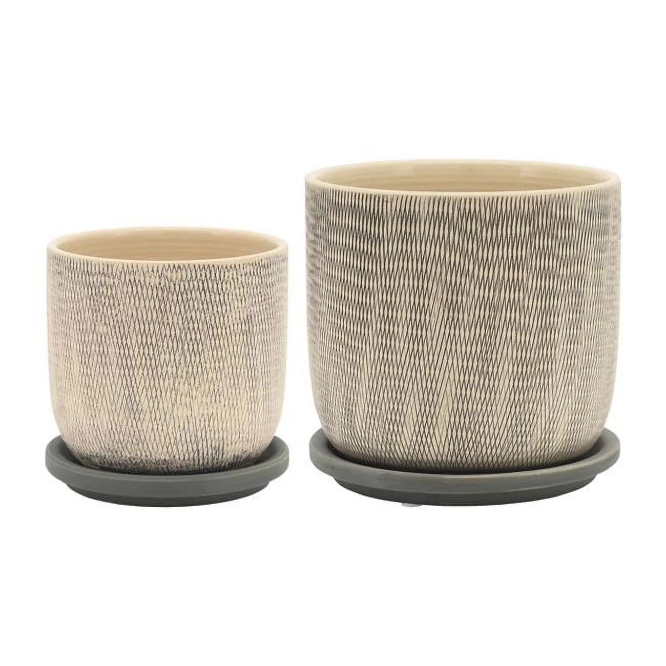 0.83 in. Mesh Planter with Saucer, Gray - Set of 2