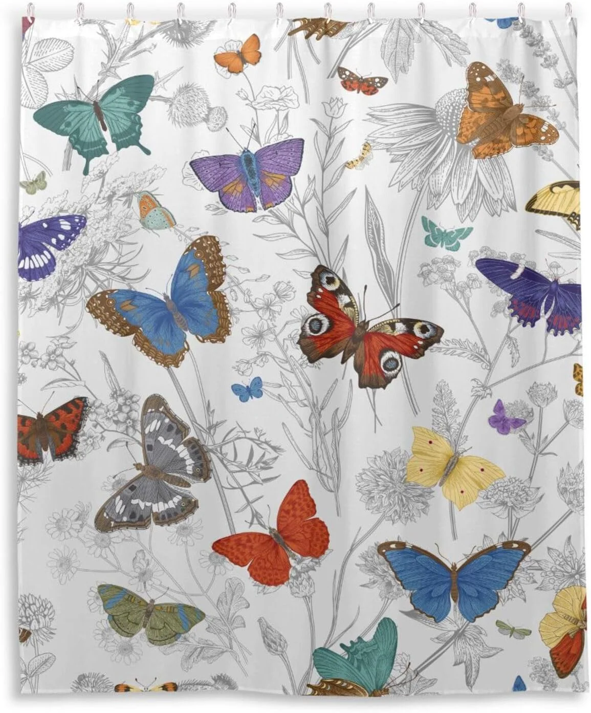 Bestwell Butterflies Wild Flowers Shower Curtain Bathroom Decor Waterproof Fabric Shower Curtains with Hooks, 60x72 inch