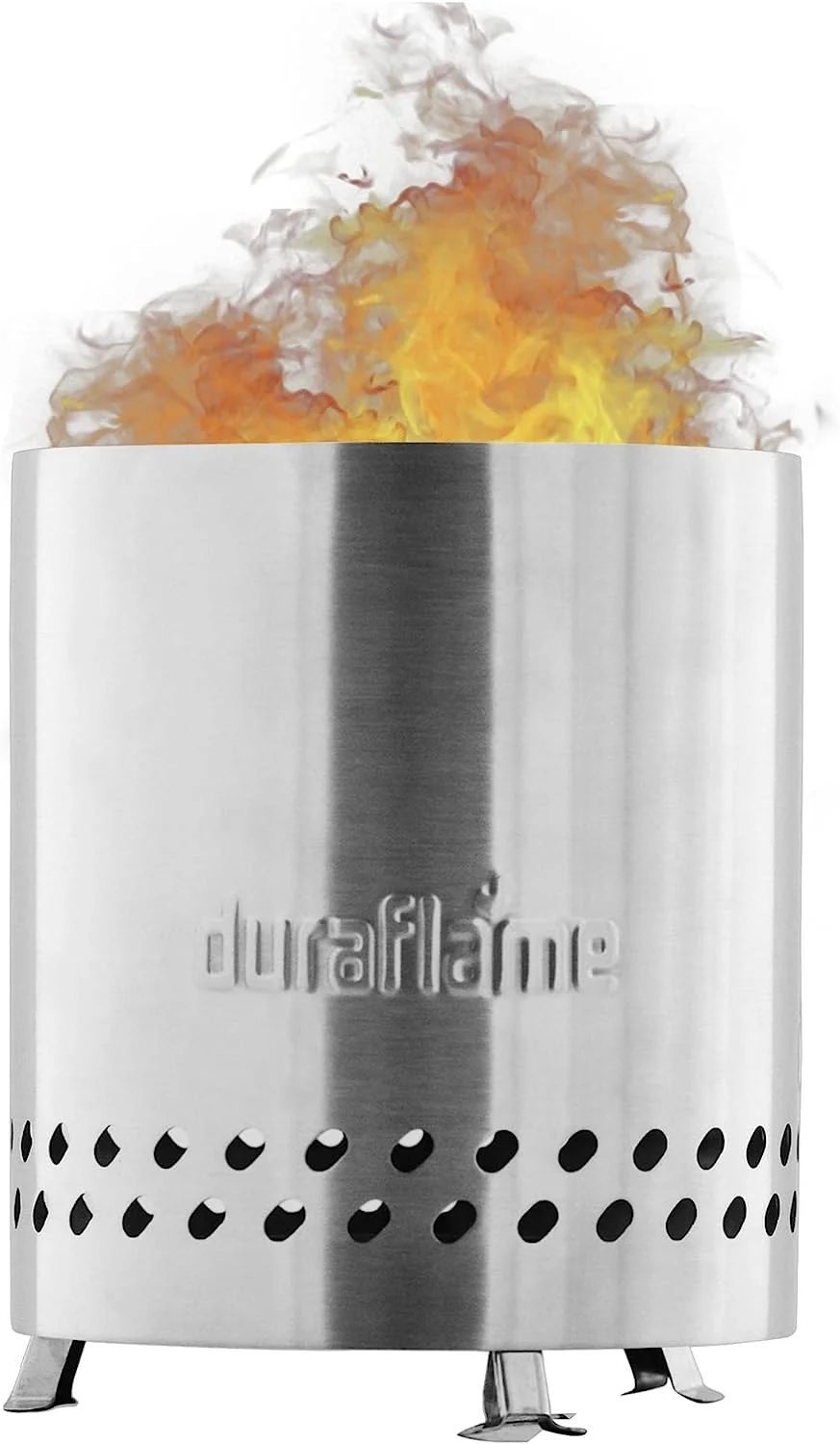 Duraflame™ 5.5 inch Table Top Fire Pit with Built-in Stand & Removable Grate, Low Smoke, Portable Mini Fire for Outdoor Use, Double Walled Stainless Steel, with Travel Bag Included.