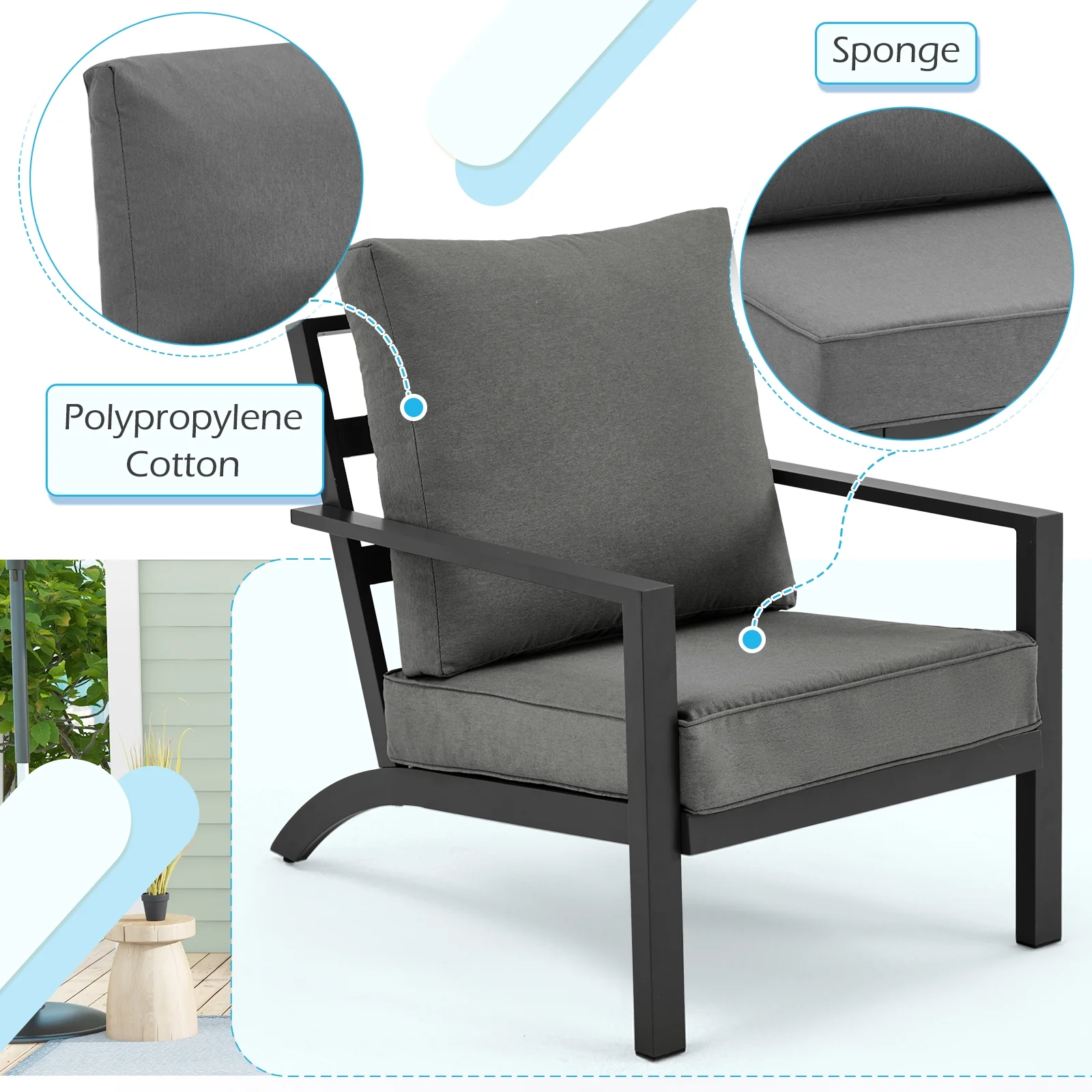 Danrelax 4 Pieces Aluminum Patio Furniture Set,Patio Conversation Set, Black