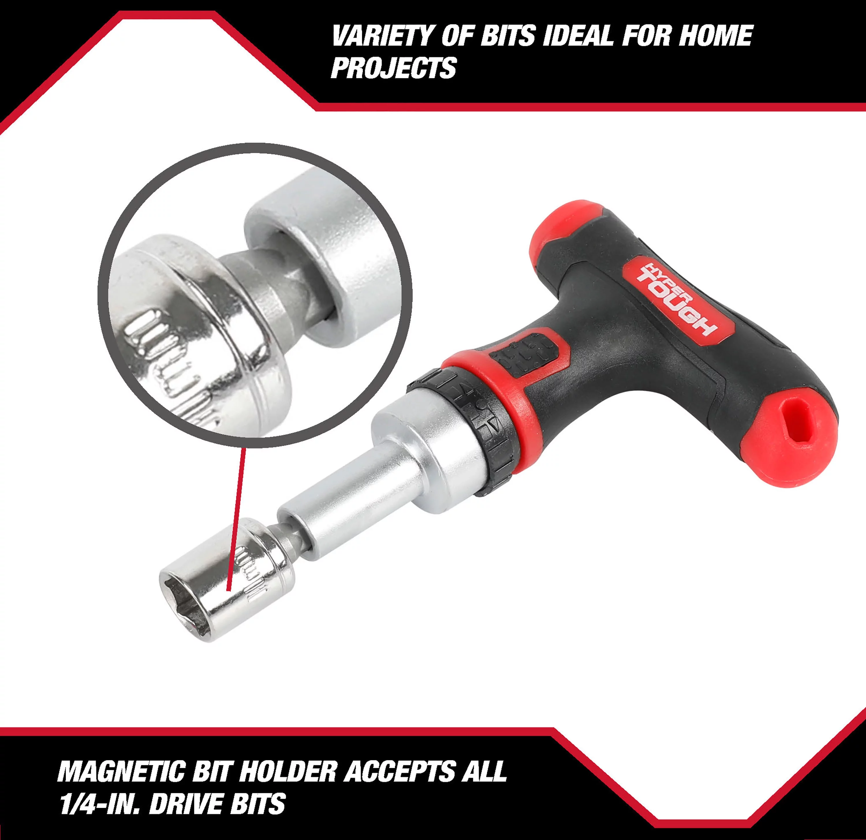 Hyper Tough 50-Piece T-Handle Driver and Drill Bit Set in Click Fit™ Case, 42036CF