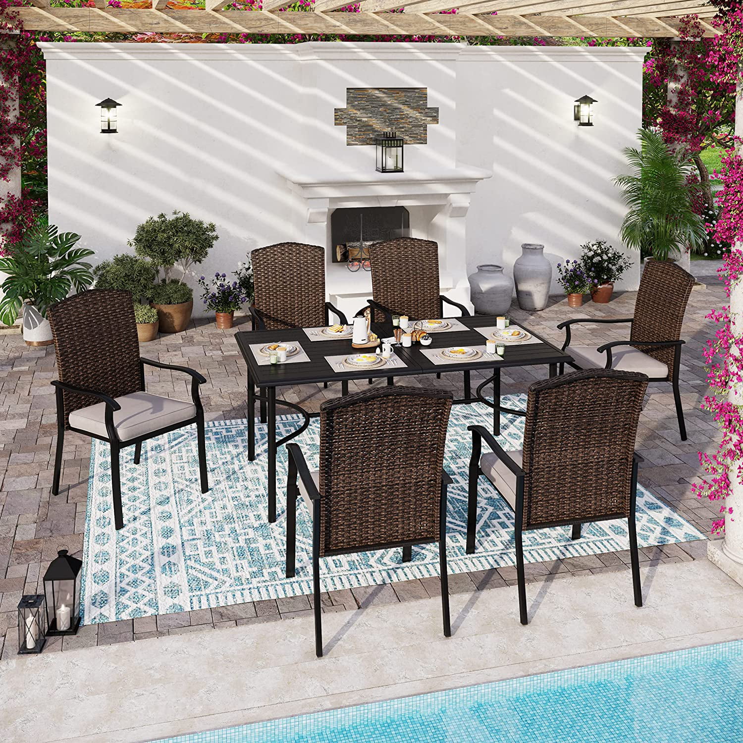 VALLEY Patio Dining Set 5 PCS Outdoor Dining Sets Wicker Patio Chairs with Cushion 37\u201Dx37\u201Dx28\u201DSquare Table with 1.57" Umbrella Hole for Outdoor Kitchen Lawn Garden.