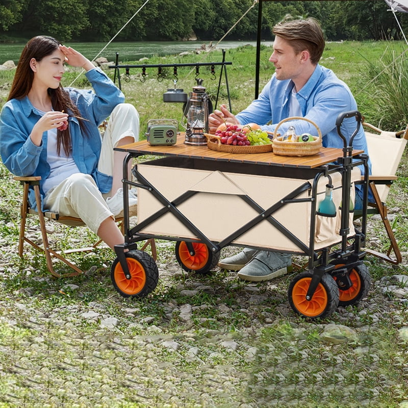 LEZZYRUCK 150L Collapsible Folding Beach Wagon Cart with 385Lbs Large Capacity, Wagons Carts Heavy Duty Foldable with Big Wheels for Sand, Garden, Camping