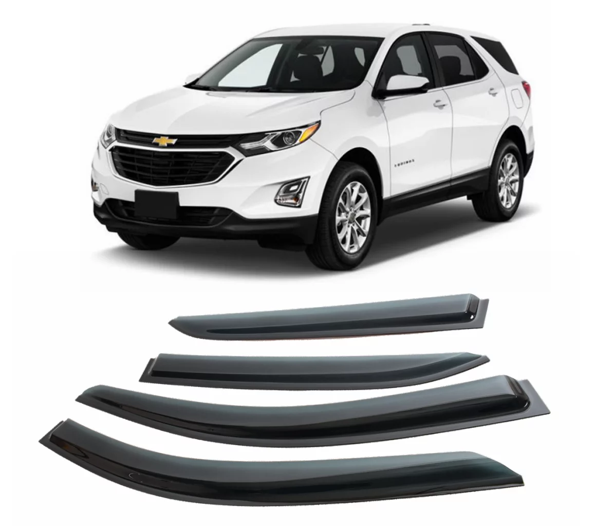 JSP Side Window Deflector Strip,Out-Channel Rain Guard for Chevrolet Equinox 2018-2022, Dark Smoke Acrylic, Adhesive Tape Mount Wind/Sun/Rain Shade, Set of 4