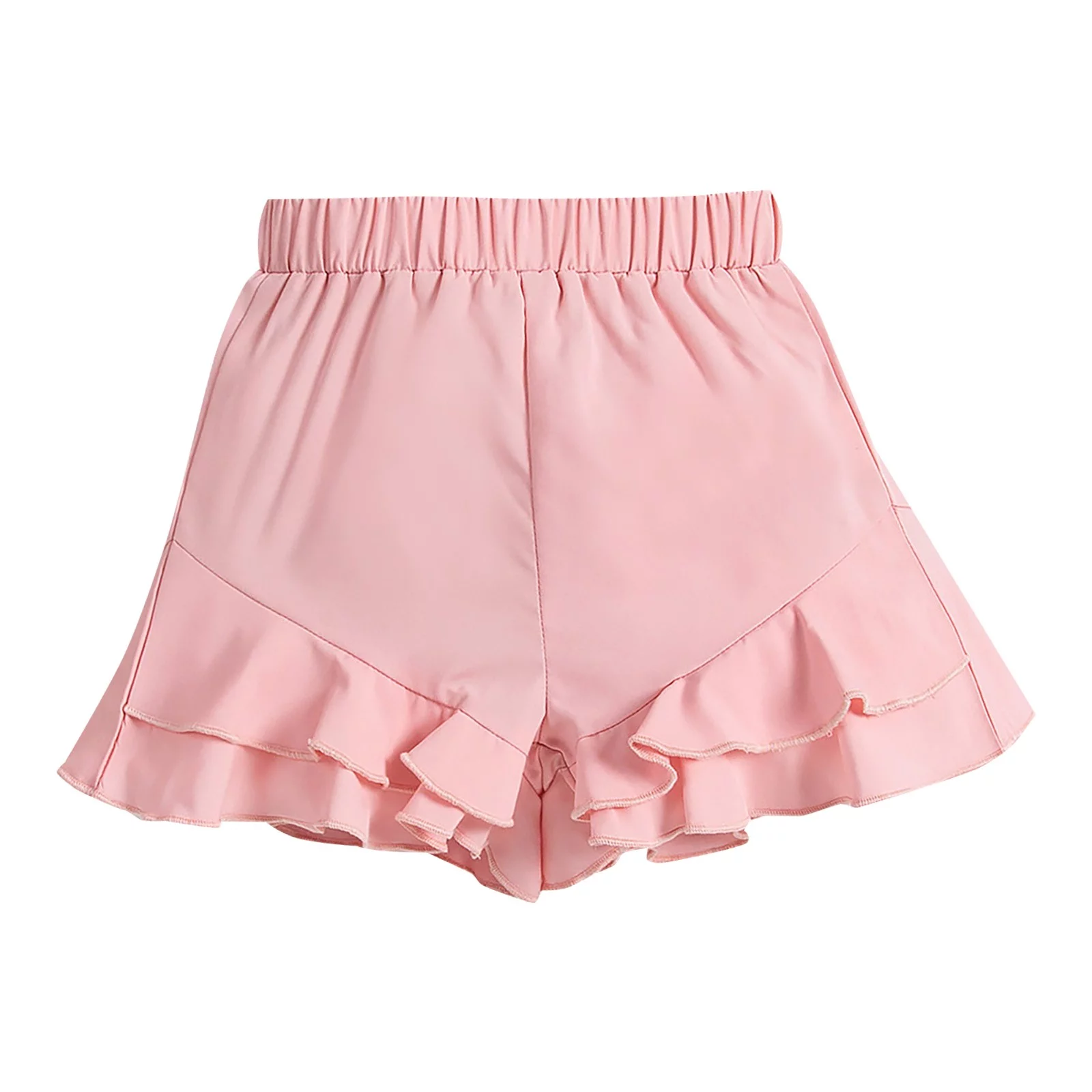 Toddler Girls Summer Solid Color Shorts Pink Mid Waist Ruffle Shorts Daily Casual Summer Wear Play Shorts 4t Girls Soccer Shorts Kids Clothes Small Girl Kids Shorts Cotton Toddler Gymnastic Equipment
