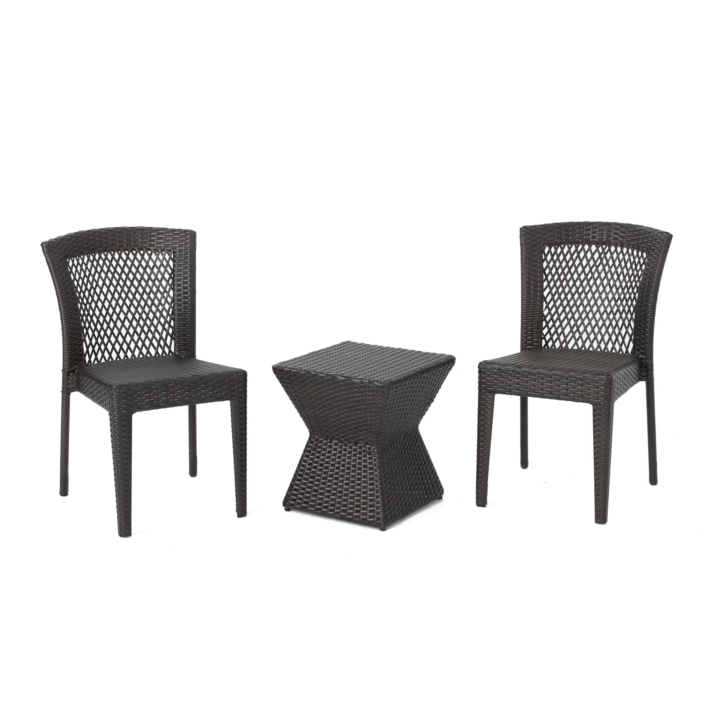 GDF Studio Froude Outdoor Wicker 3 Piece Stacking Chair Chat Set, Multibrown