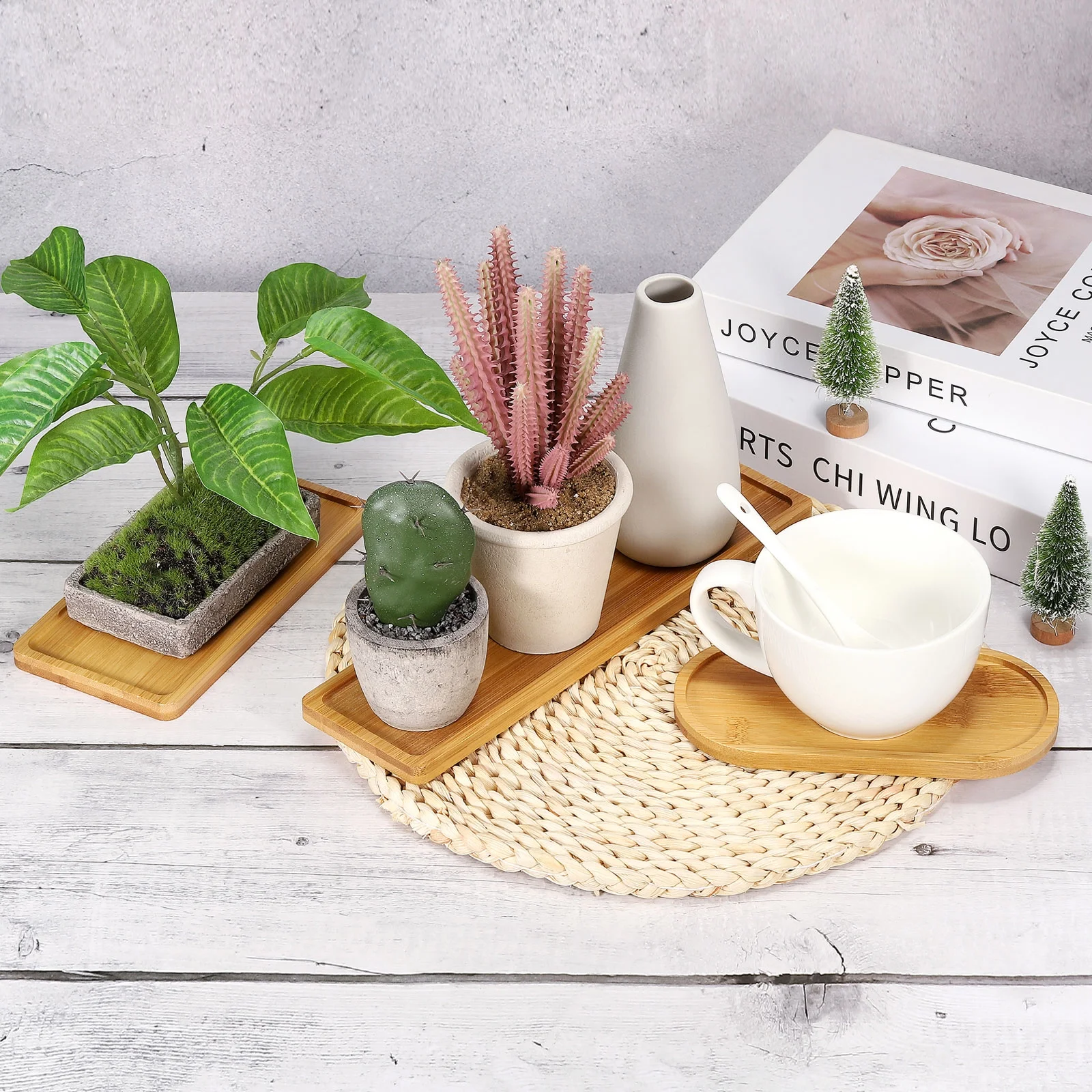 Uxcell Wood Saucer, 10.5 x 3 Inch Oval Mini Plant Tray Flower Pot Succulent Pot Tray