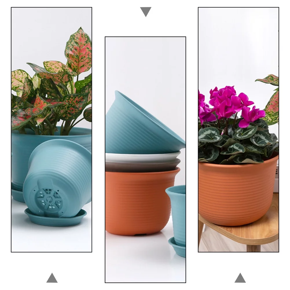 5Pcs Plastic Flowerpot Home Office Ceramic Simulation Planter with Drainage Hole