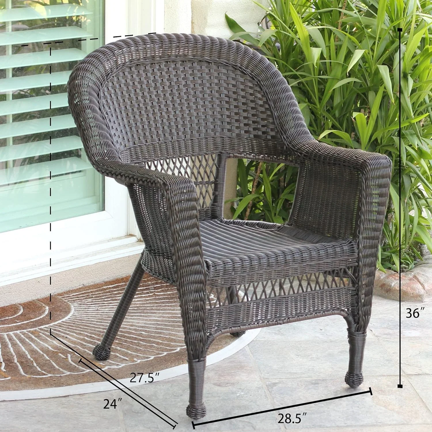 Wicker Chair With Black Cushion, Set Of 2, Espresso