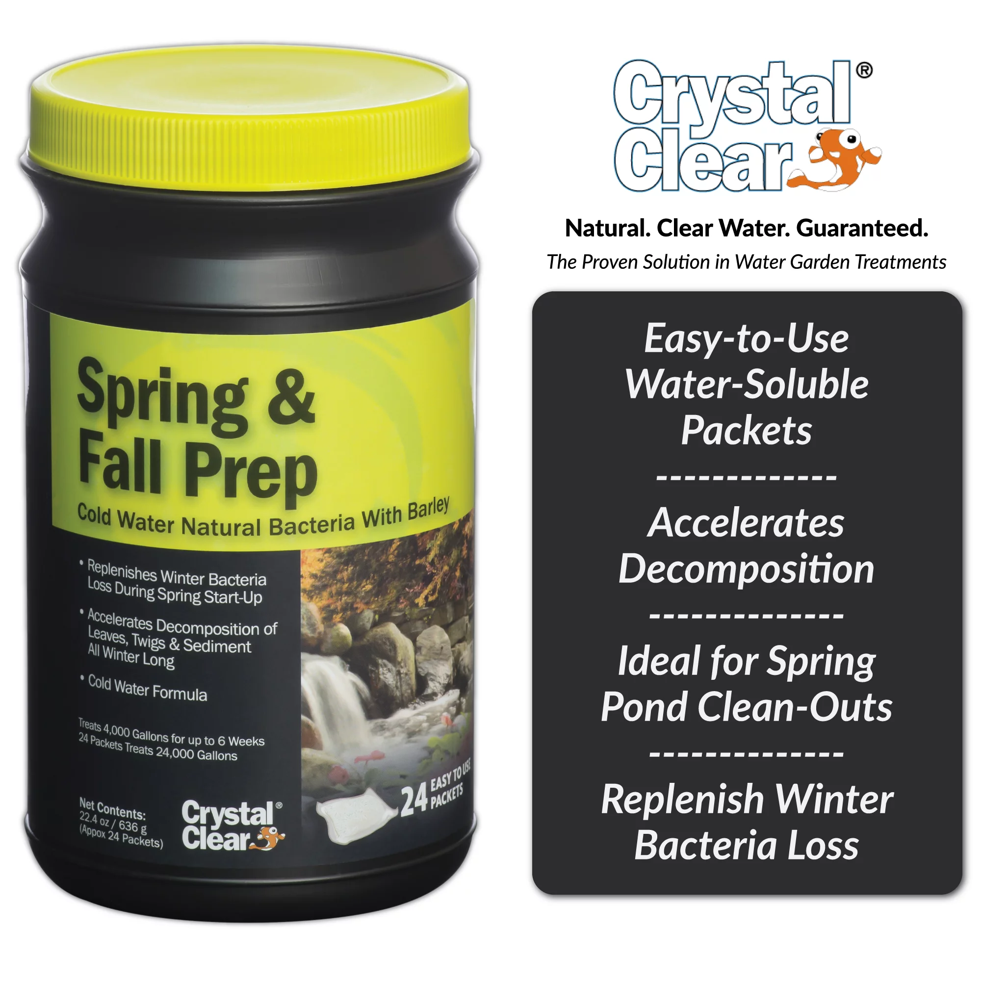 CrystalClear Spring & Fall Prep - Cold Water Natural Bacteria With Barley - 12 Packets Treats Up To 12,000 Gallons