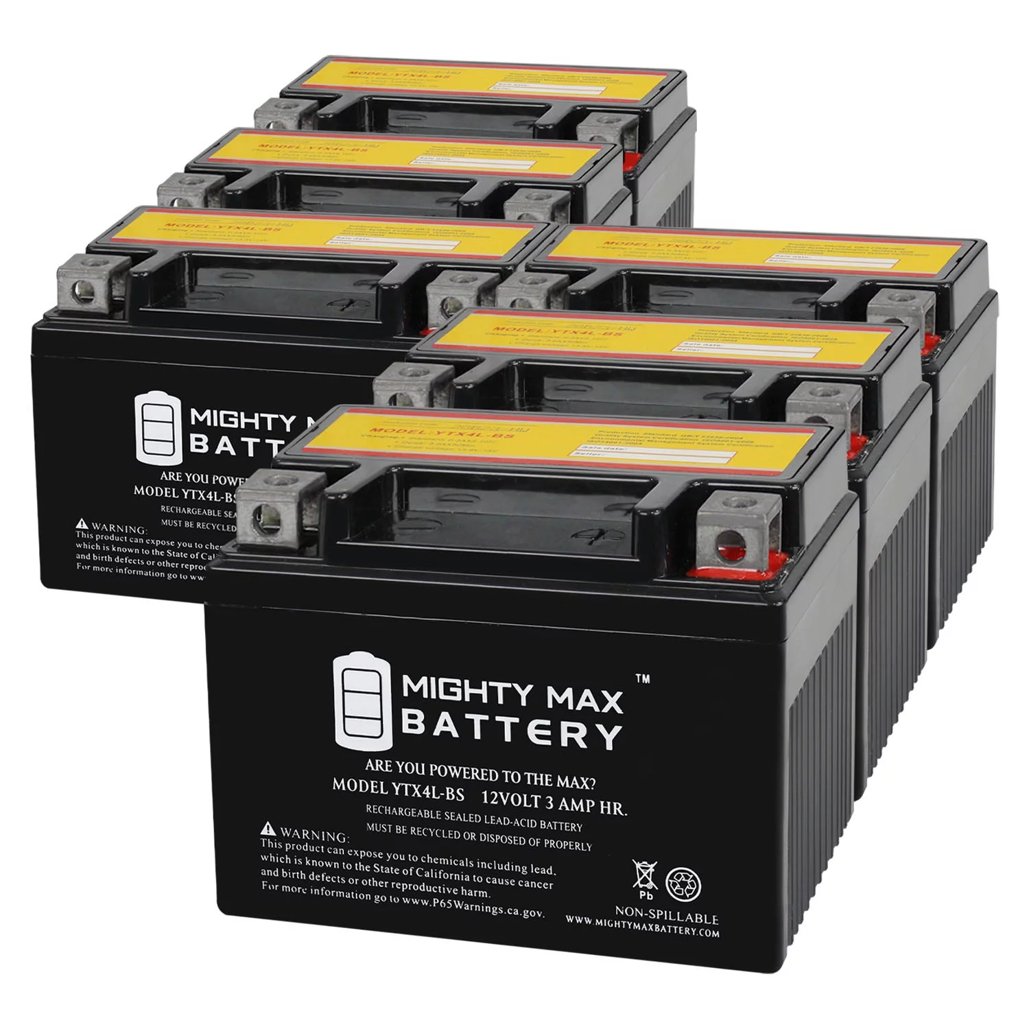 YTX4L-BS 12V 3Ah Replacement Battery compatible with Kawasaki GD700 A52 Snapper Walk Behind Mower - 6 Pack