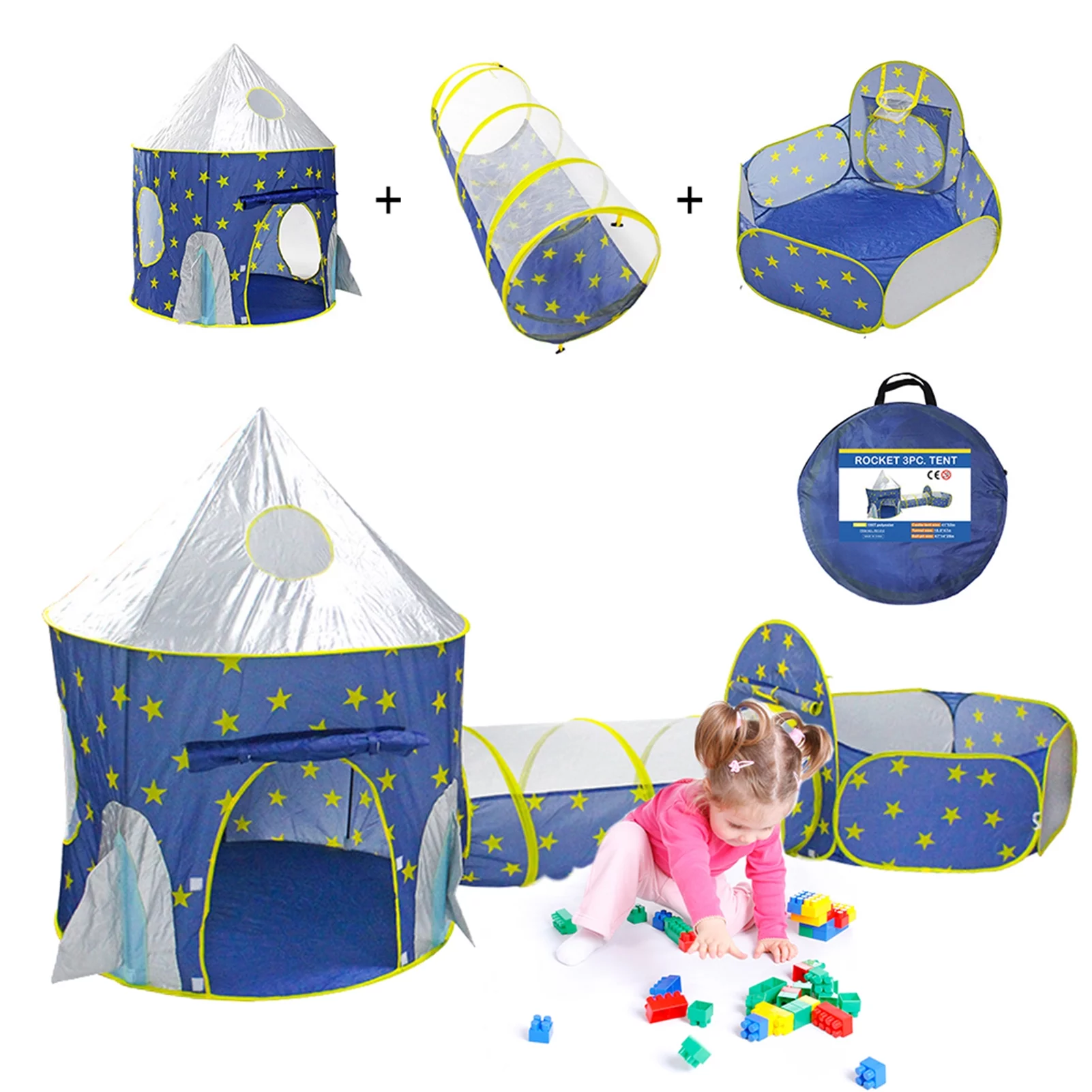 Polyester Kids Play Tent with Tunnel and Ball Pit, Private Room for Sleep and Play, Exercise Crawling Ability, Carrying Bag Included