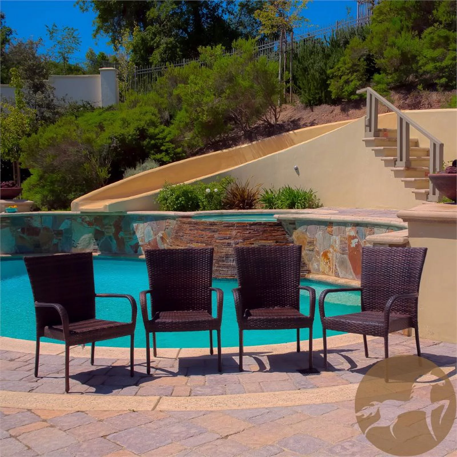 Noble House Benhill Wicker Stacking Patio Dining Arm Chair in Brown (Set of 4)