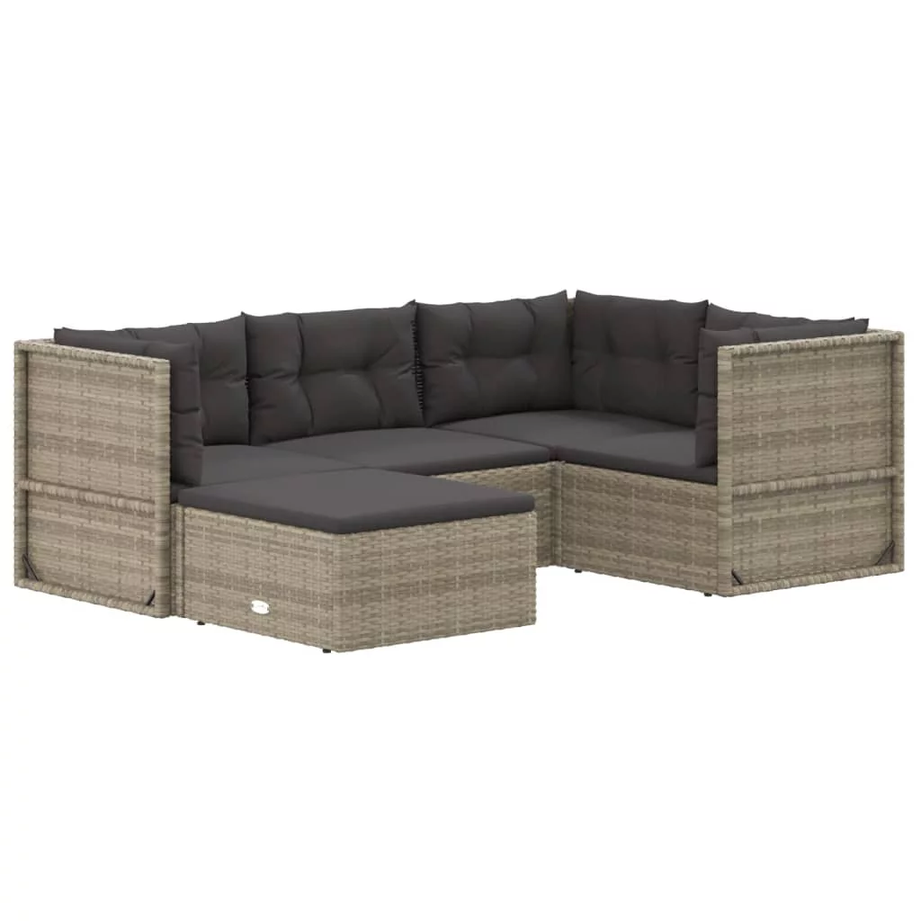 Anself 5 Piece Patio Set with Cushions Gray Poly Rattan