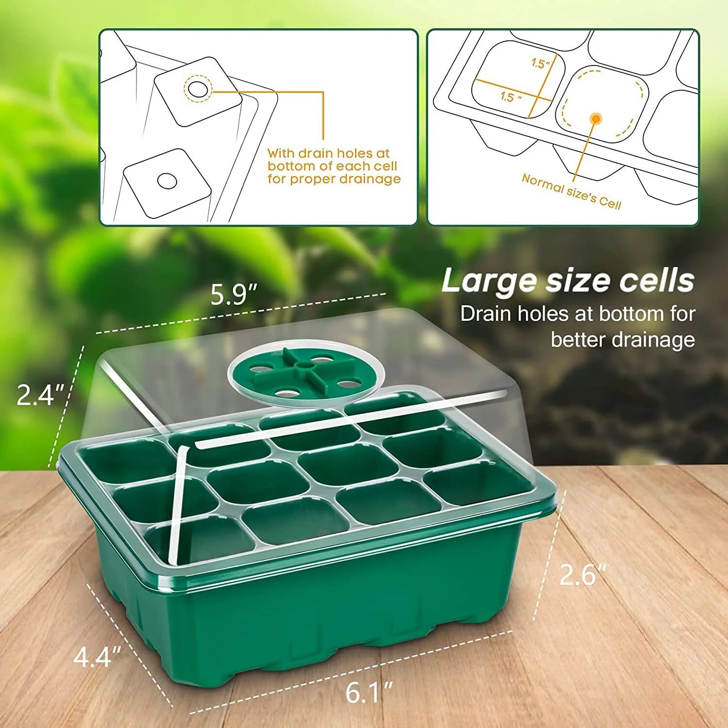 Plant Seed Starter Tray with Dome Greenhouse Germination Kit - Set of 5