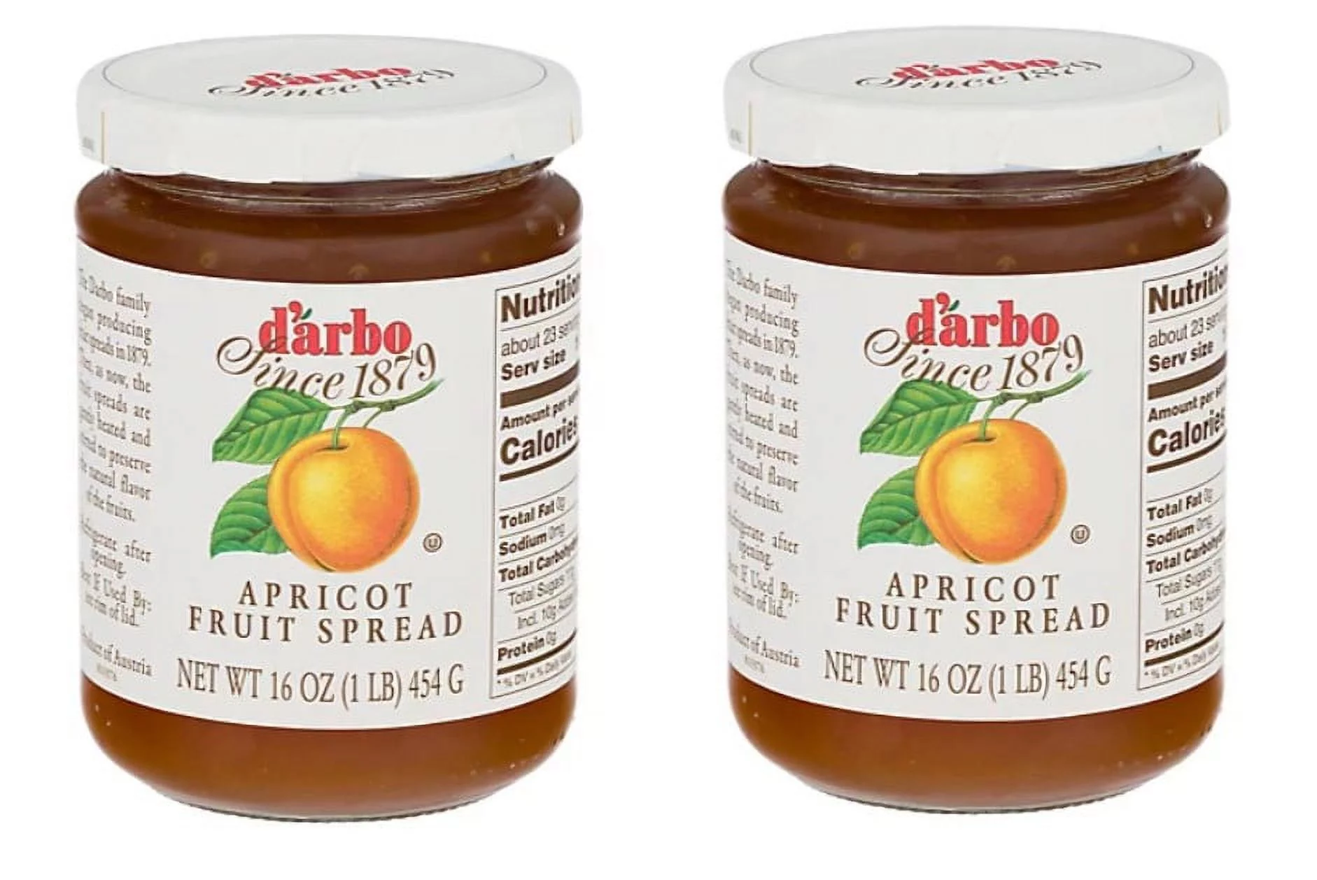 D'arbo All Natural Fruit Spread, Apricot, 16 Ounce pack of 2