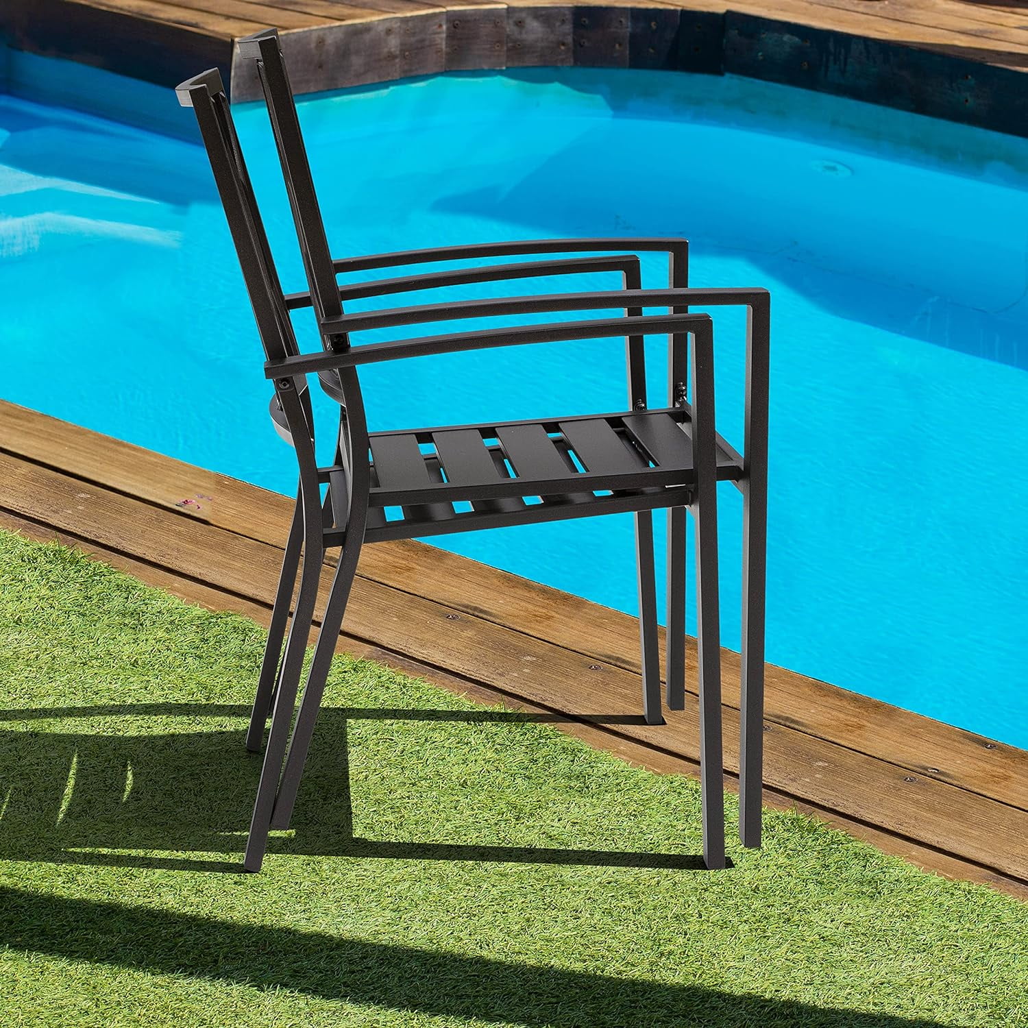 2 Piece Patio Dining Chairs, Stackable Outdoor Dining Chair With Metal Frame, Bistro Patio Chairs For Backyard Lawn Deck Poolside Porch, Black