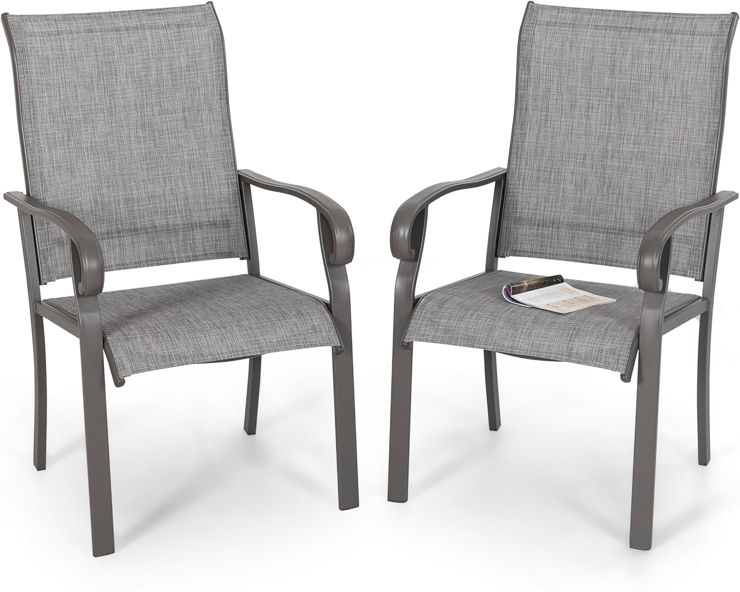 NUU GARDEN Patio Dining Chairs Set of 2, All Weather Textilene Patio Chairs,Powder-Coated Metal Frame Outdoor Patio Bistro Dining Chairs for Lawn Garden Backyard, Light Gray