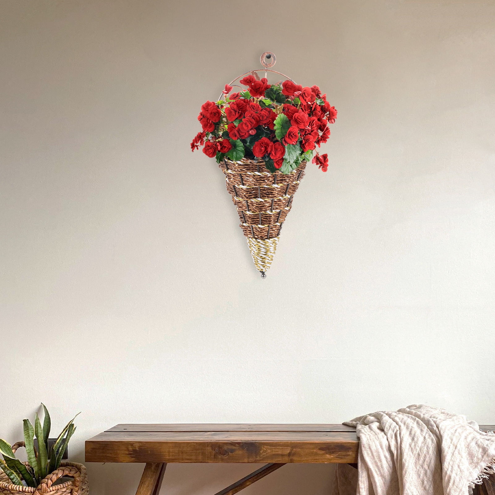 2 Pcs Wall Hanging Flower Basket Plant Stand Indoor Baskets for Plants Outdoor Vase Coat Hanger Bracket Plastic Iron