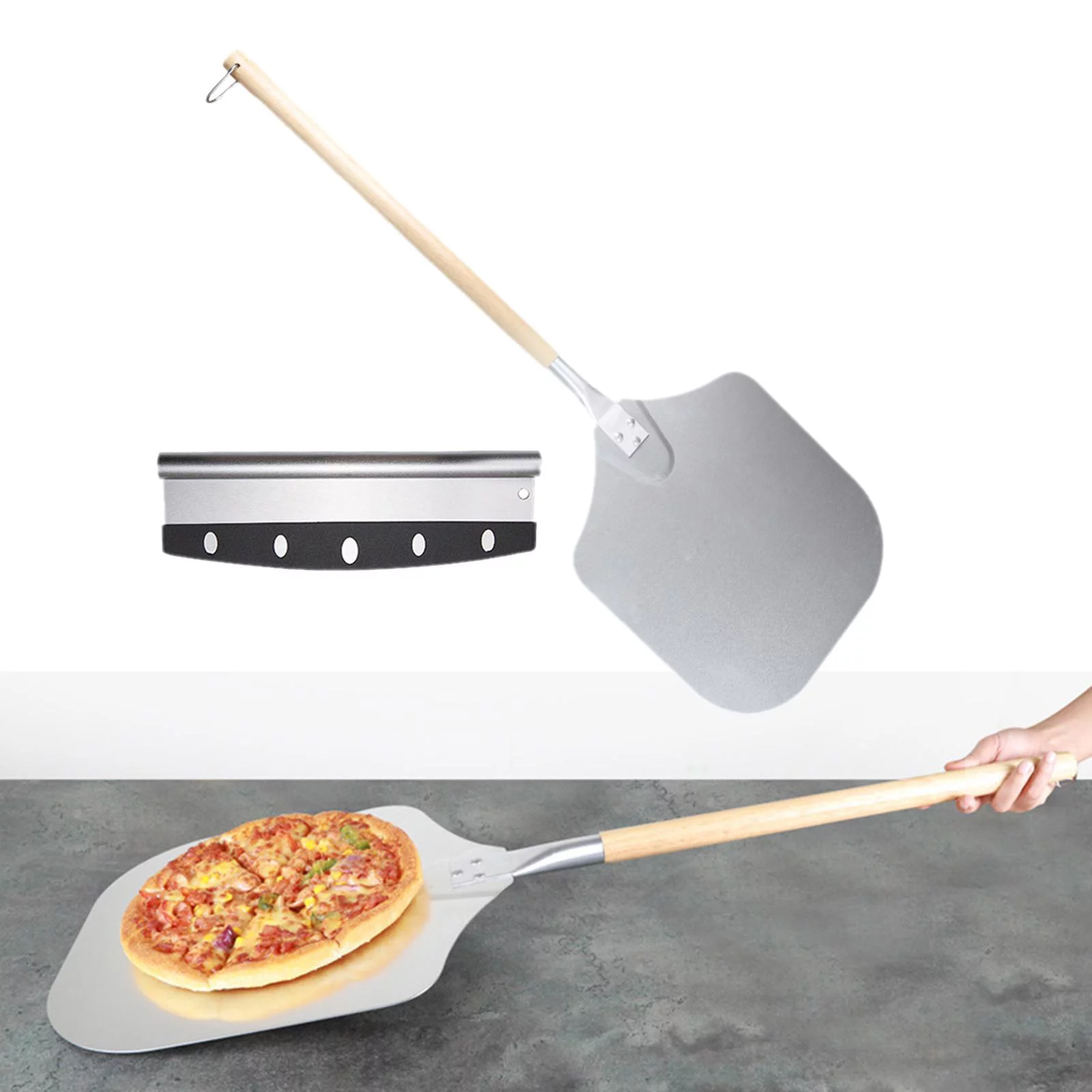 Aluminum Alloy 35inch Pizza Peel with Wood Handle Spatula Shovel