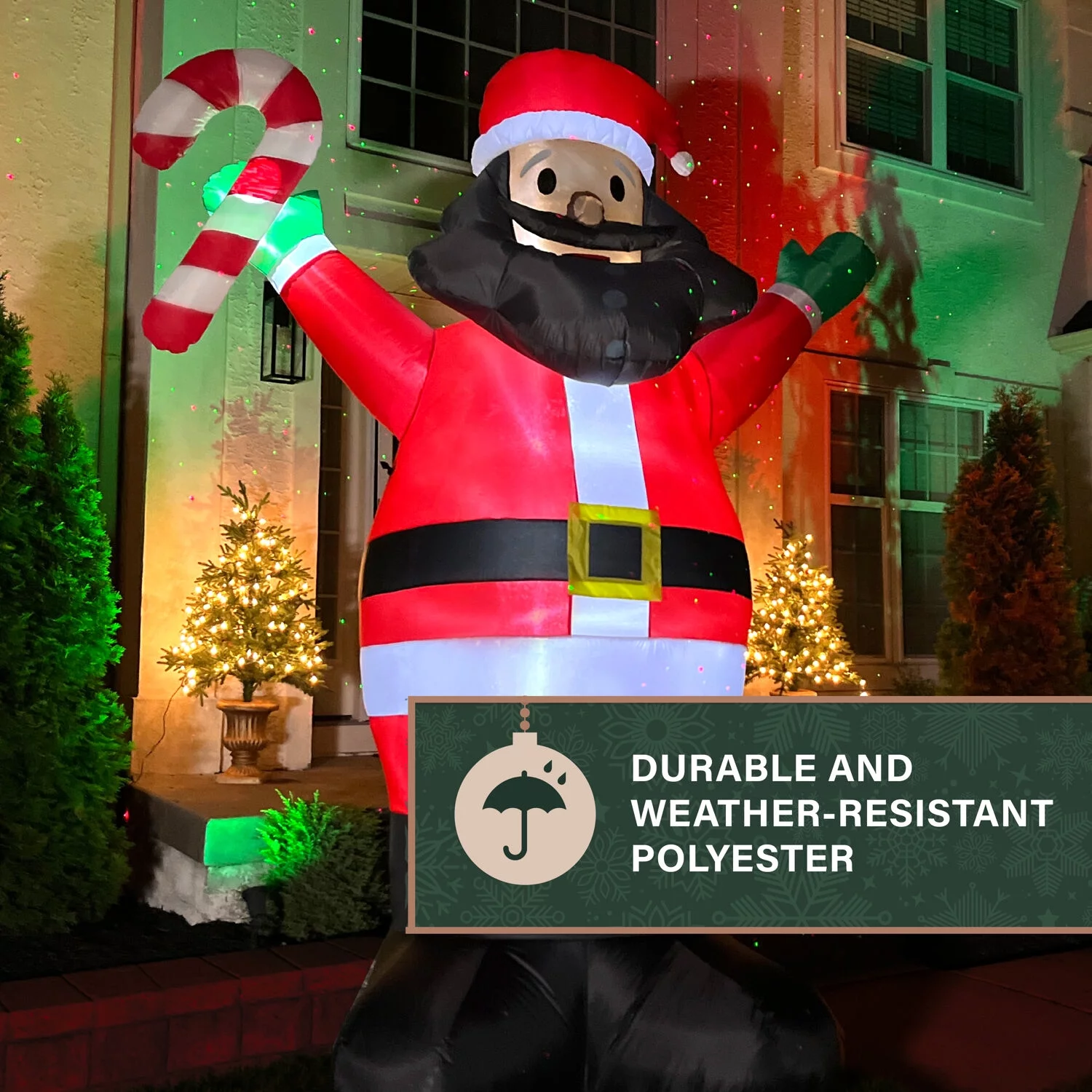 Fraser Hill Farm 10ft Inflatable AA Santa Holding Candy Cane w/ Lights