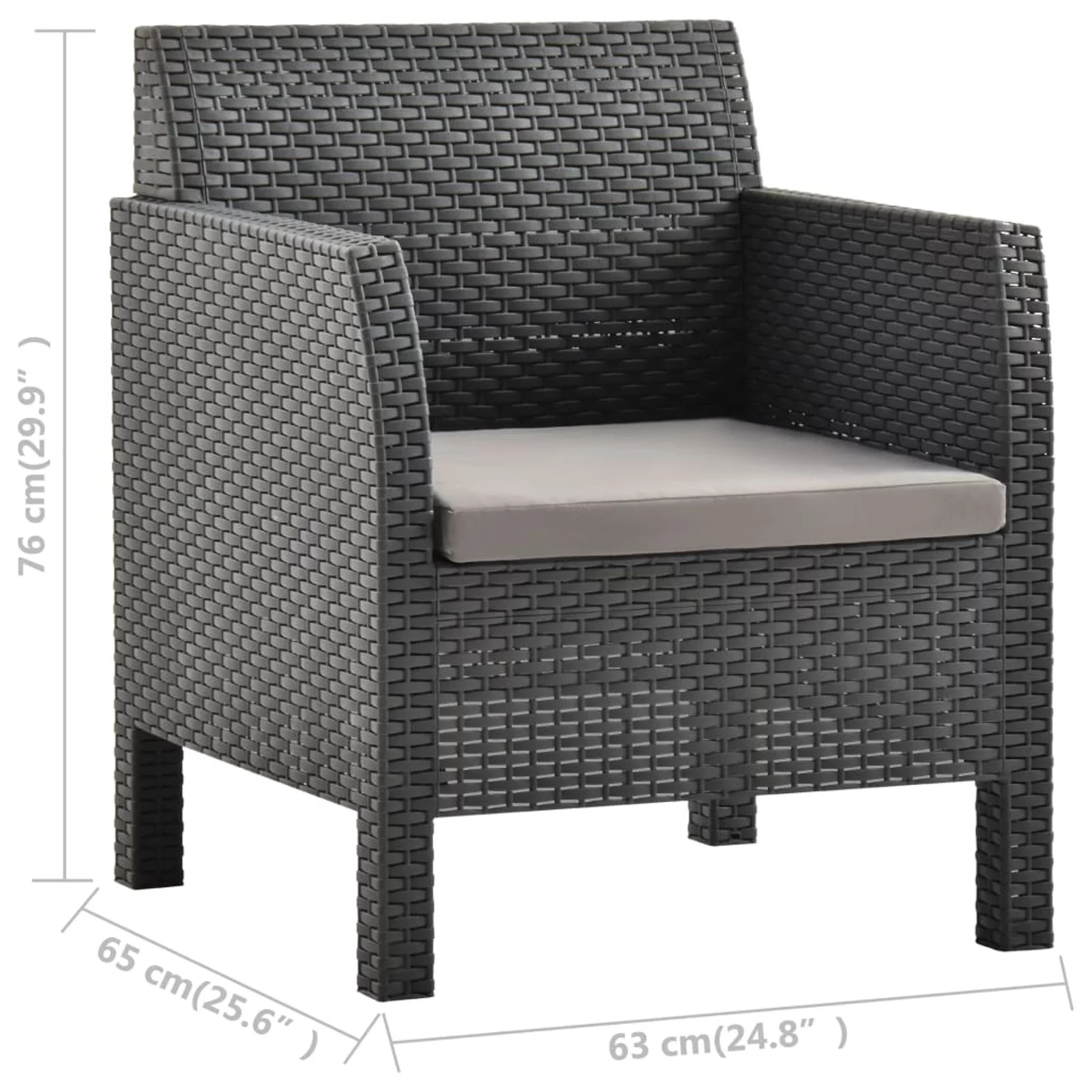 Tomshoo Patio Chair with Cushion Rattan Anthracite