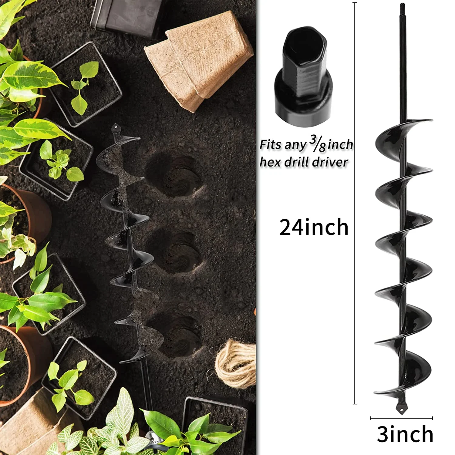 TCBWFY Auger Drill Bit for Planting 1.6x16.5inch Extended Length Garden Auger Spiral Drill Bit for Planting Bulbs Flowers Planting Auger for Drill Post Hole Digger for 3/8\u201DHex Drill