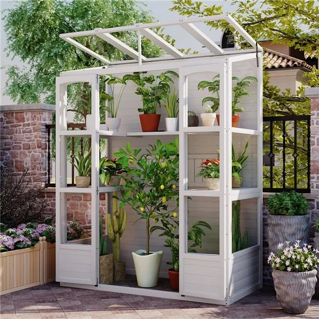Direct Wicker  78-inch Wooden Walk-in Outdoor Greenhouse Cold Frame with 4 Independent Skylights,White
