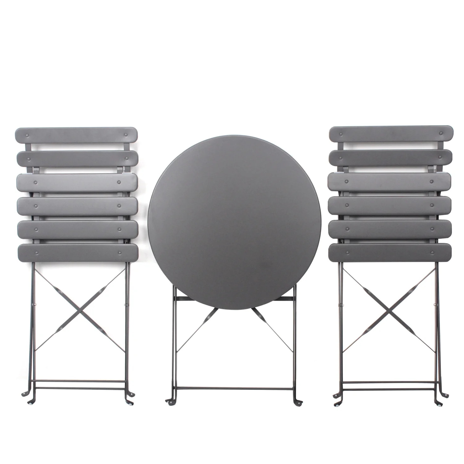 Relaxing and Entertaining Stylish Gray 3-Piece Outdoor Patio Metal Chair and Table Set for Bistro Balcony