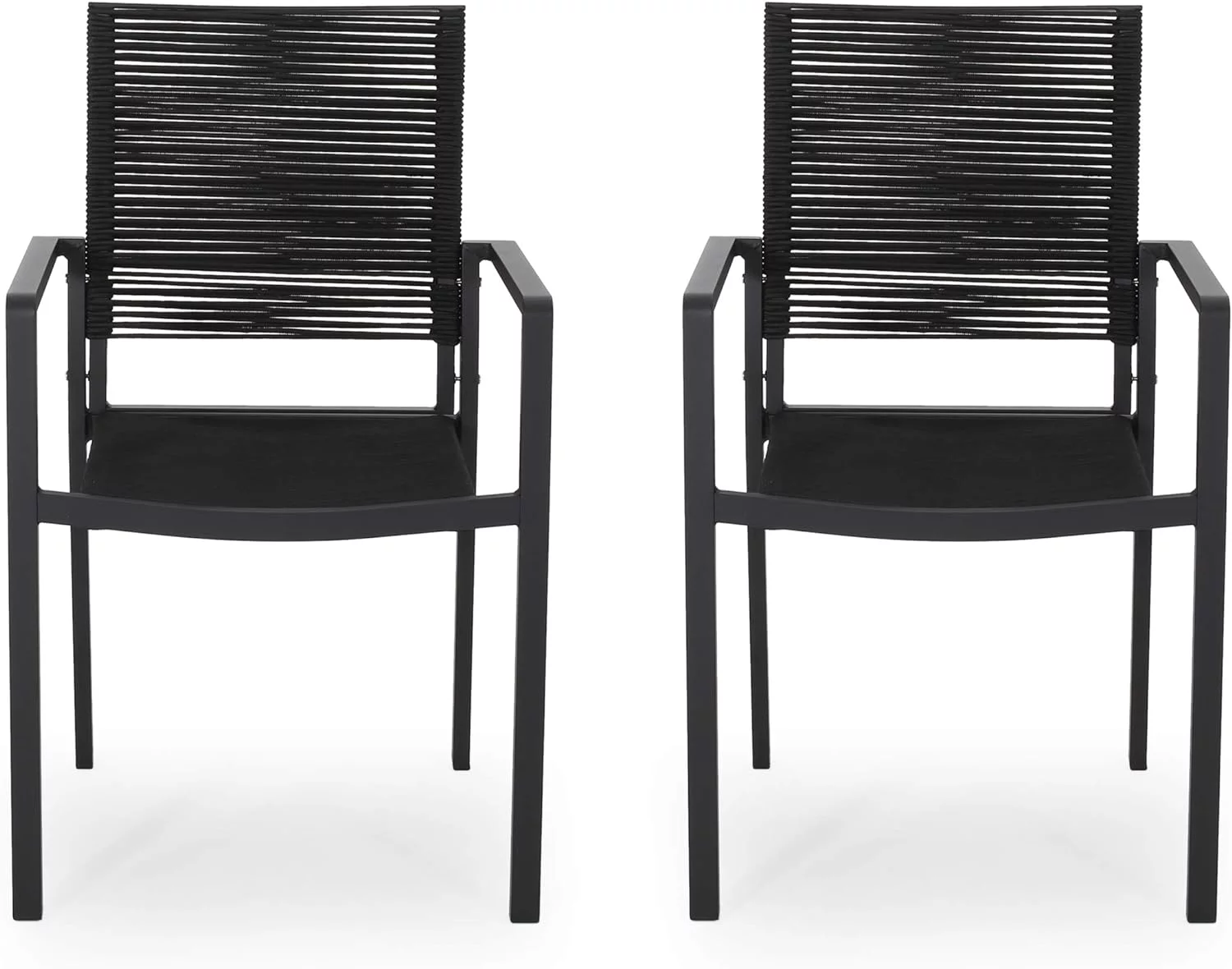 Jean Outdoor Modern Aluminum Dining Chair With Rope Seat (Set Of 2), Dark Gray And Black