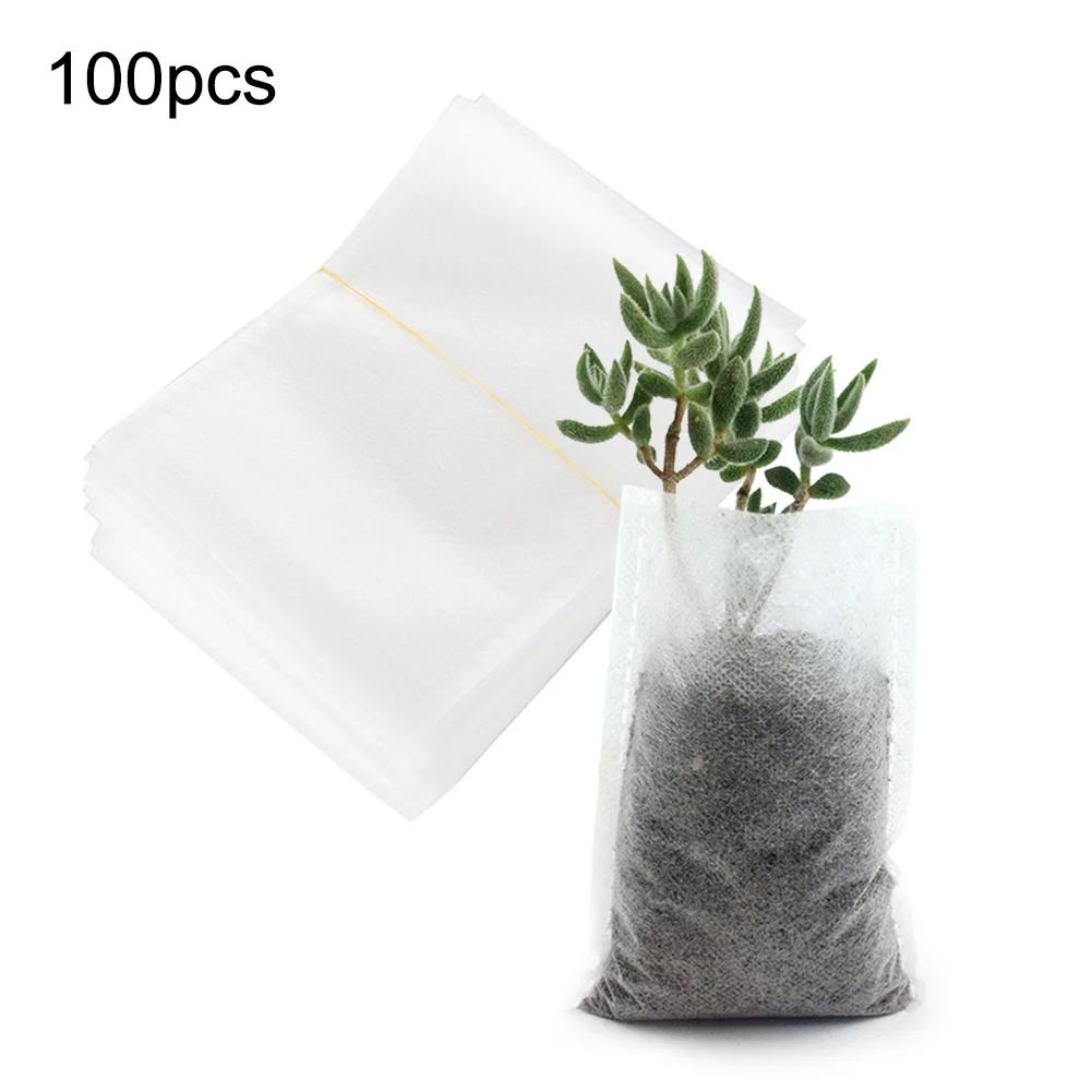 CreativeArrowy 100 Pcs Non-Woven Nursery Bags Solid Plants Grow Bags Seed Starter Bags Fabric Seedling Pots Plants Pouch 28*30cm
