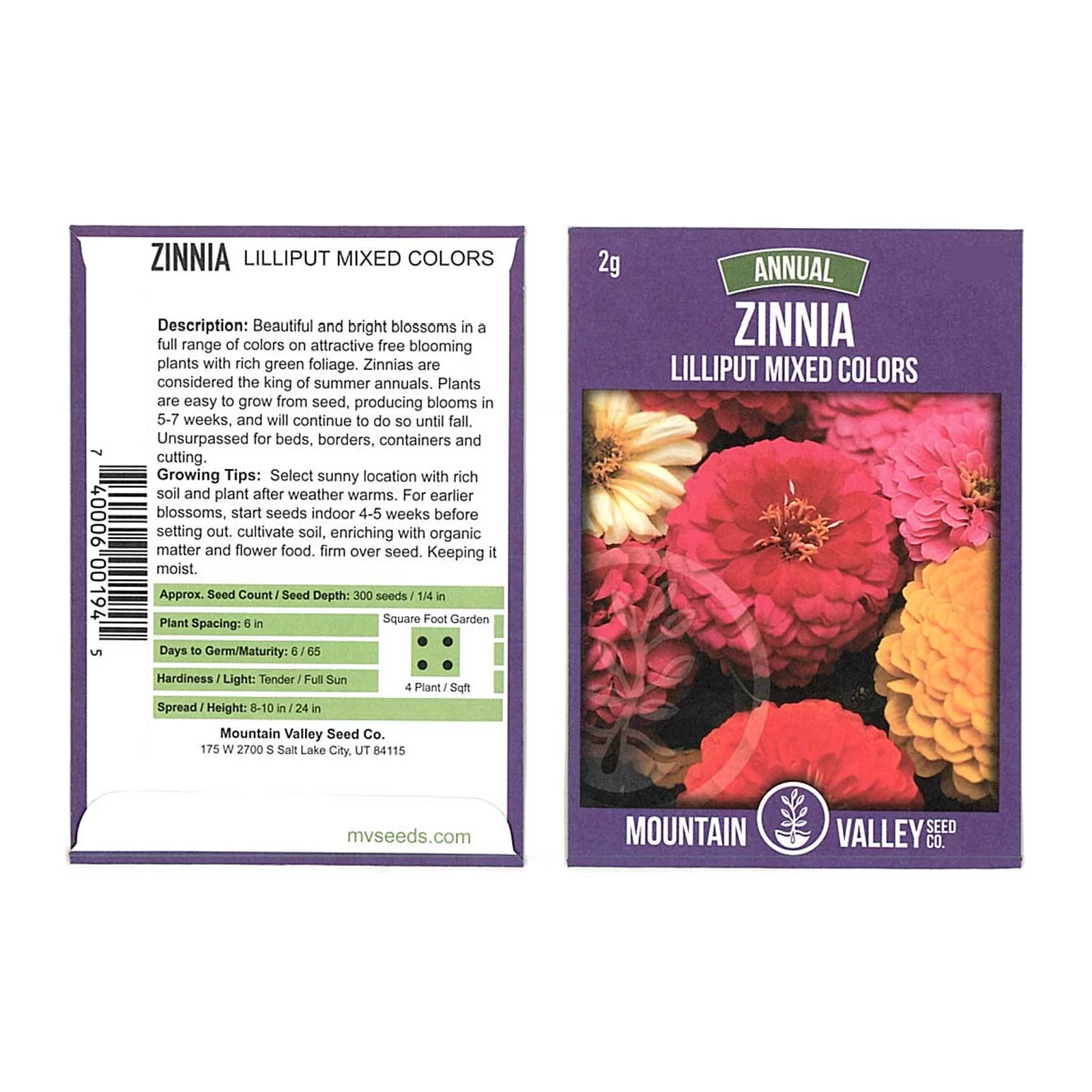 Zinnia Flower Garden Seeds - Lilliput Mix - 2 g Packet - Annual Flower Gardening Seed