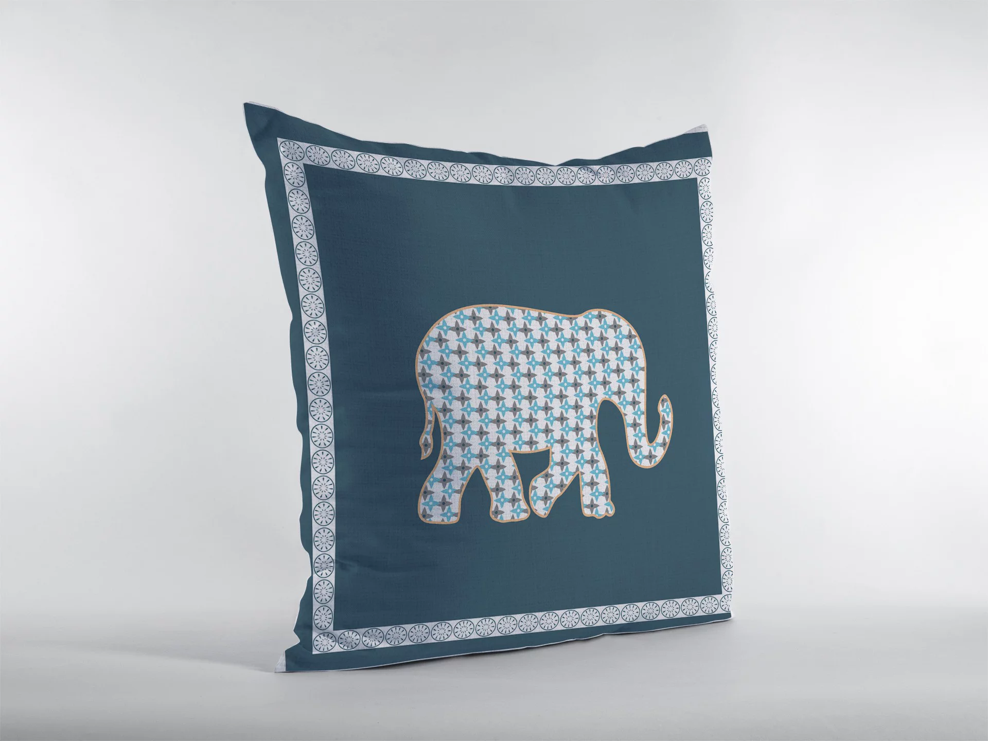 HomeRoots  26 in. Spruce Blue Elephant Indoor & Outdoor Zippered Throw Pillow, White & Muted Blue