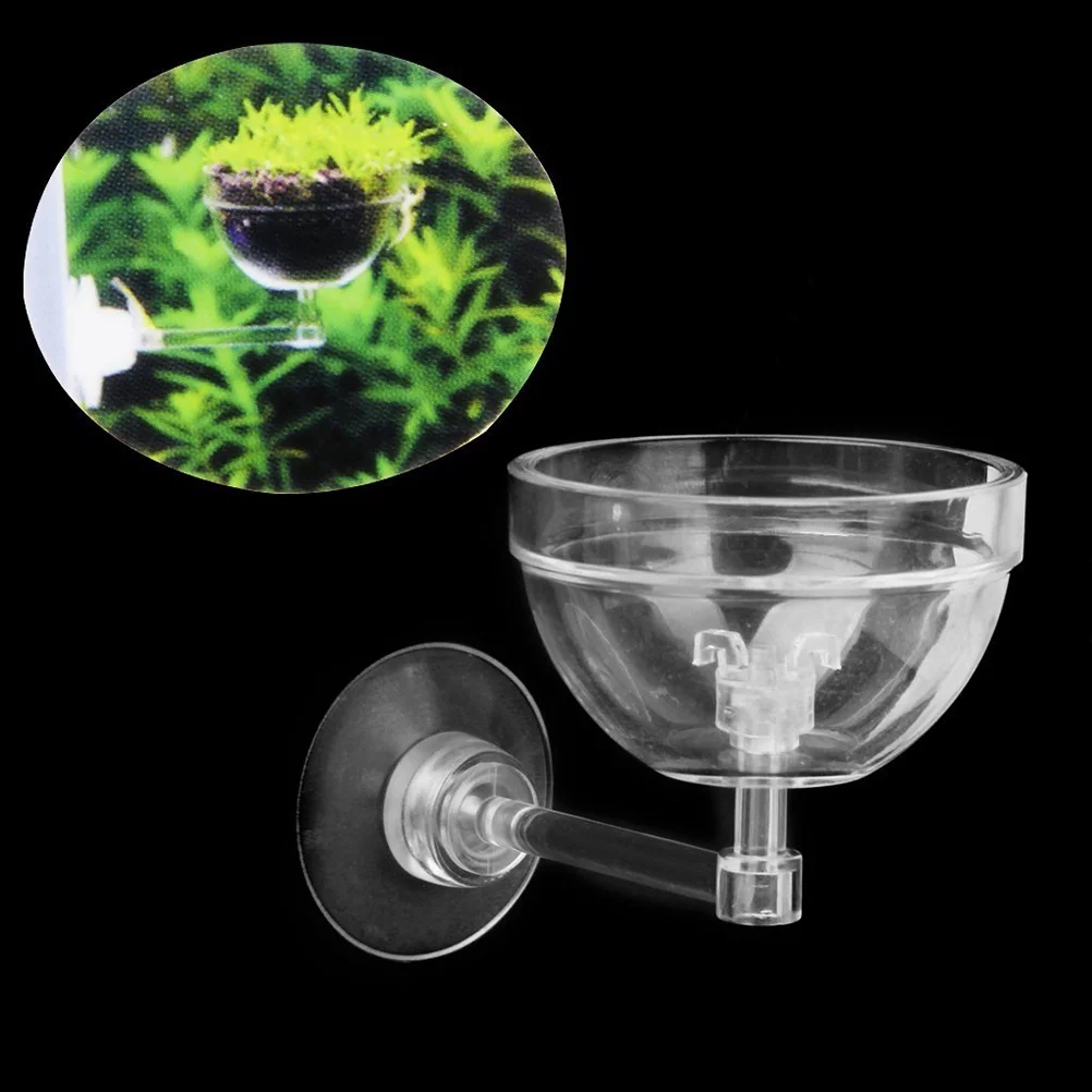 Aquatic Plant Pot Bowl Holder with Suction Cup for Aquarium Fish Tank (Transparent)