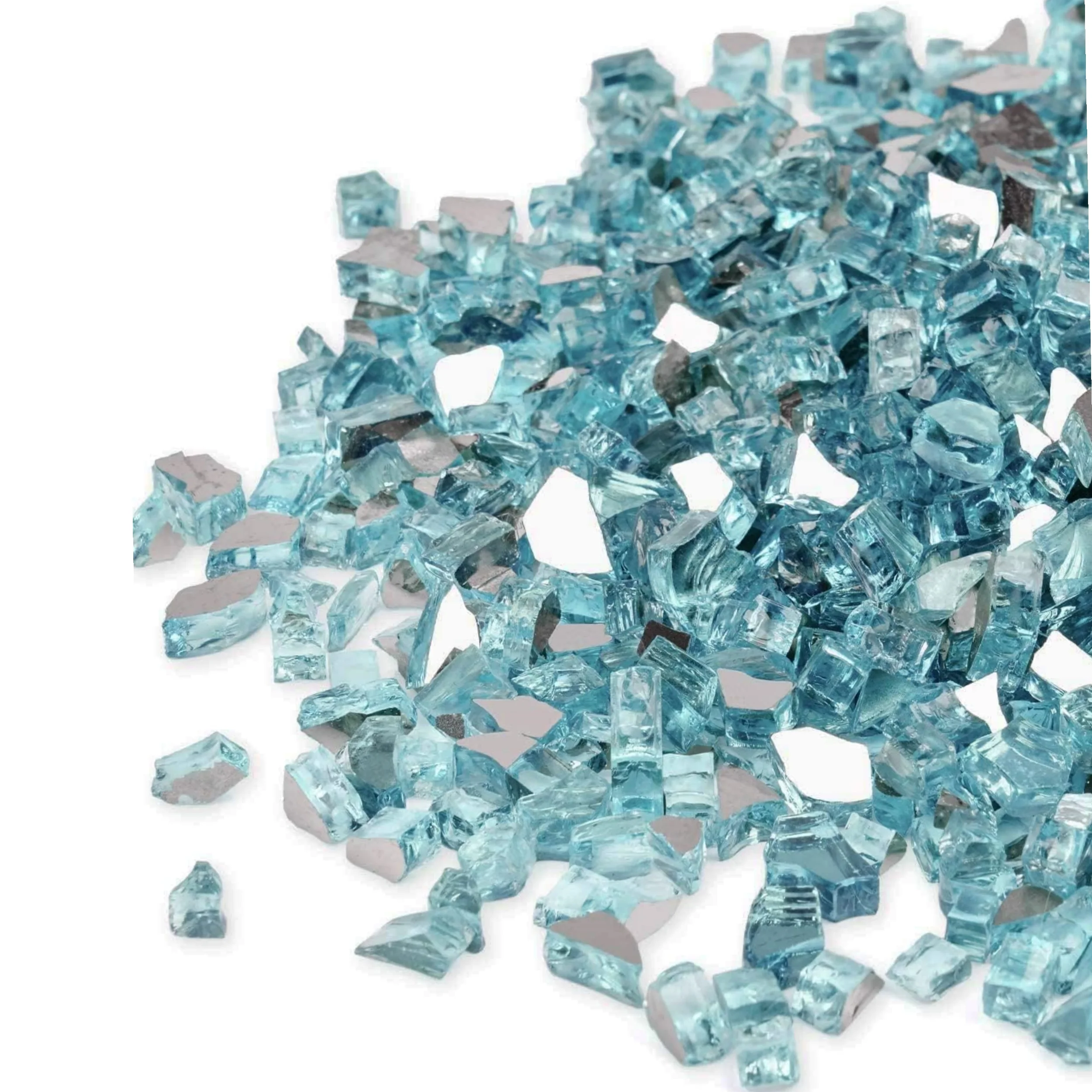 10 lbs Premium Reflective Fire Pit Glass Rocks, 1/2-Inch for Propane Fire Pit Table, Outdoor Fireplace Glass - Enhanced Durability & Safety, Caribbean Blue