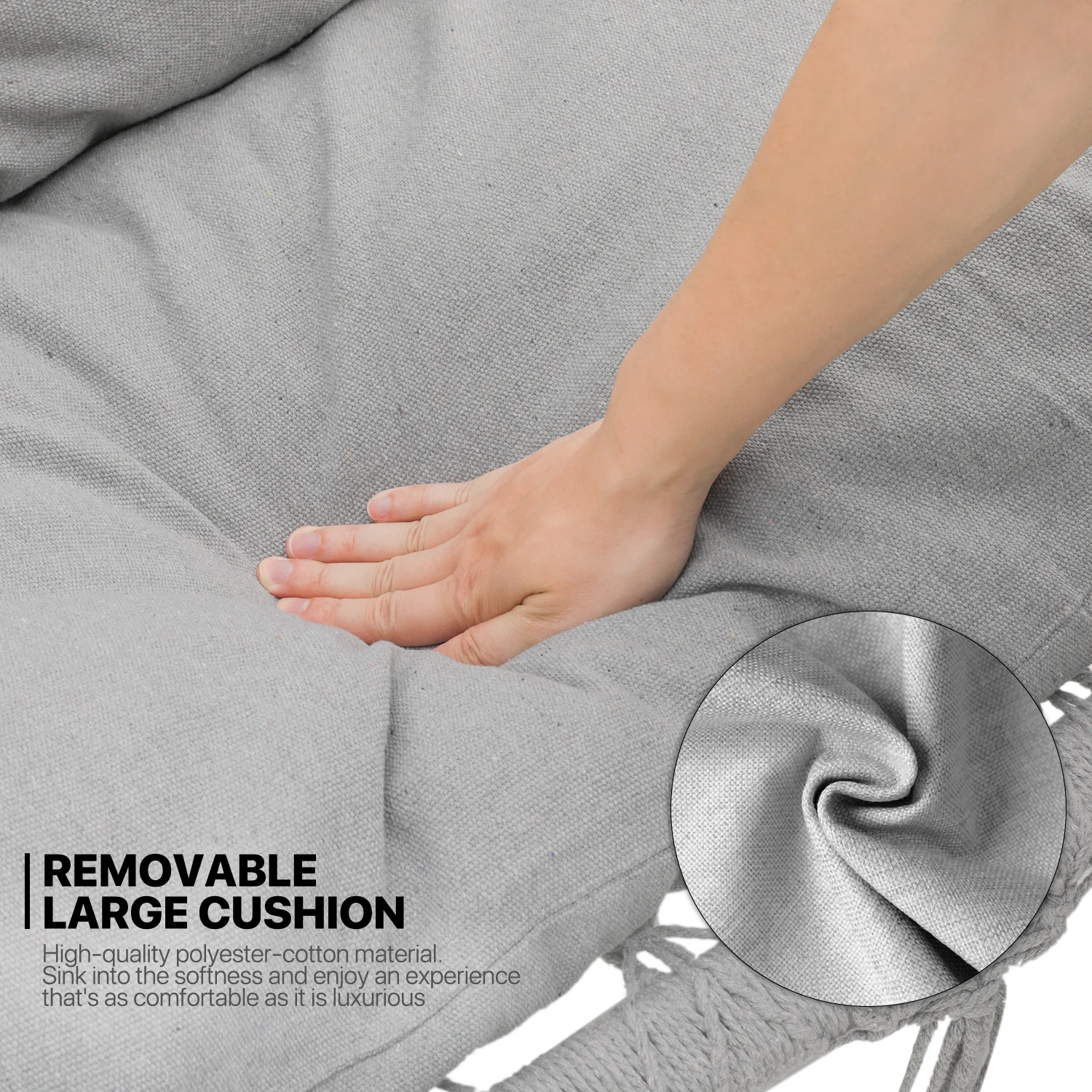 Patio Macrame Hammock Relaxing Chair Garden Hanging Rope Swing 2-Seat w/Cushion