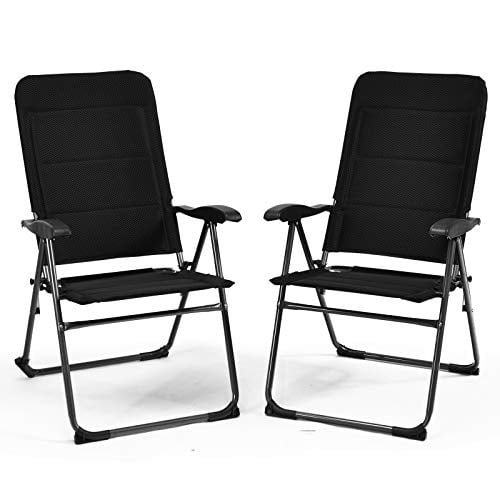 S AFSTAR Patio Folding Chairs, Set of 2 Portable Sling Chairs with Armrests and Adjustable Backrests for Lawn Pool Balcony (2)