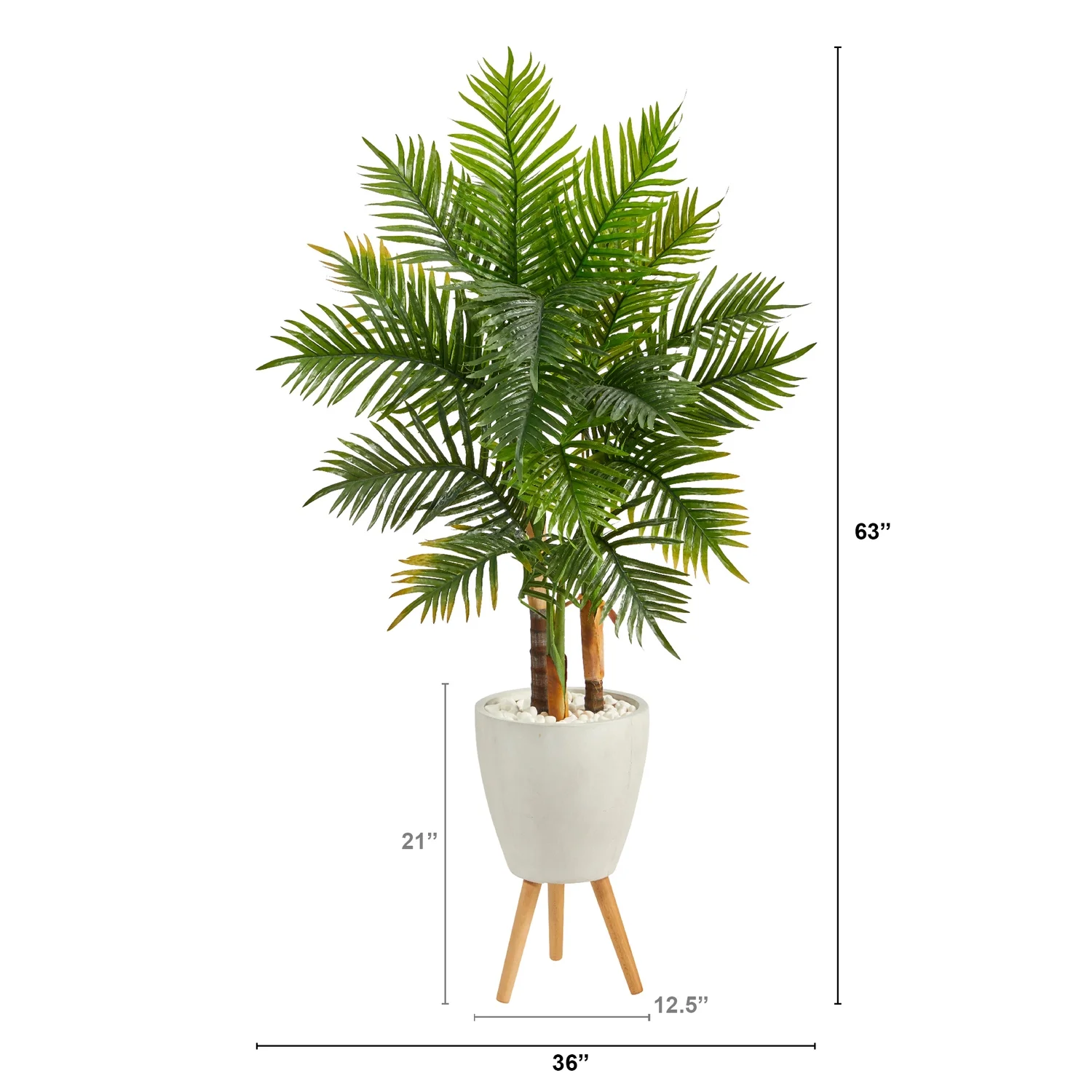 Nearly Natural 63in. Areca Artificial Palm Tree in White Planter with Stand (Real Touch)