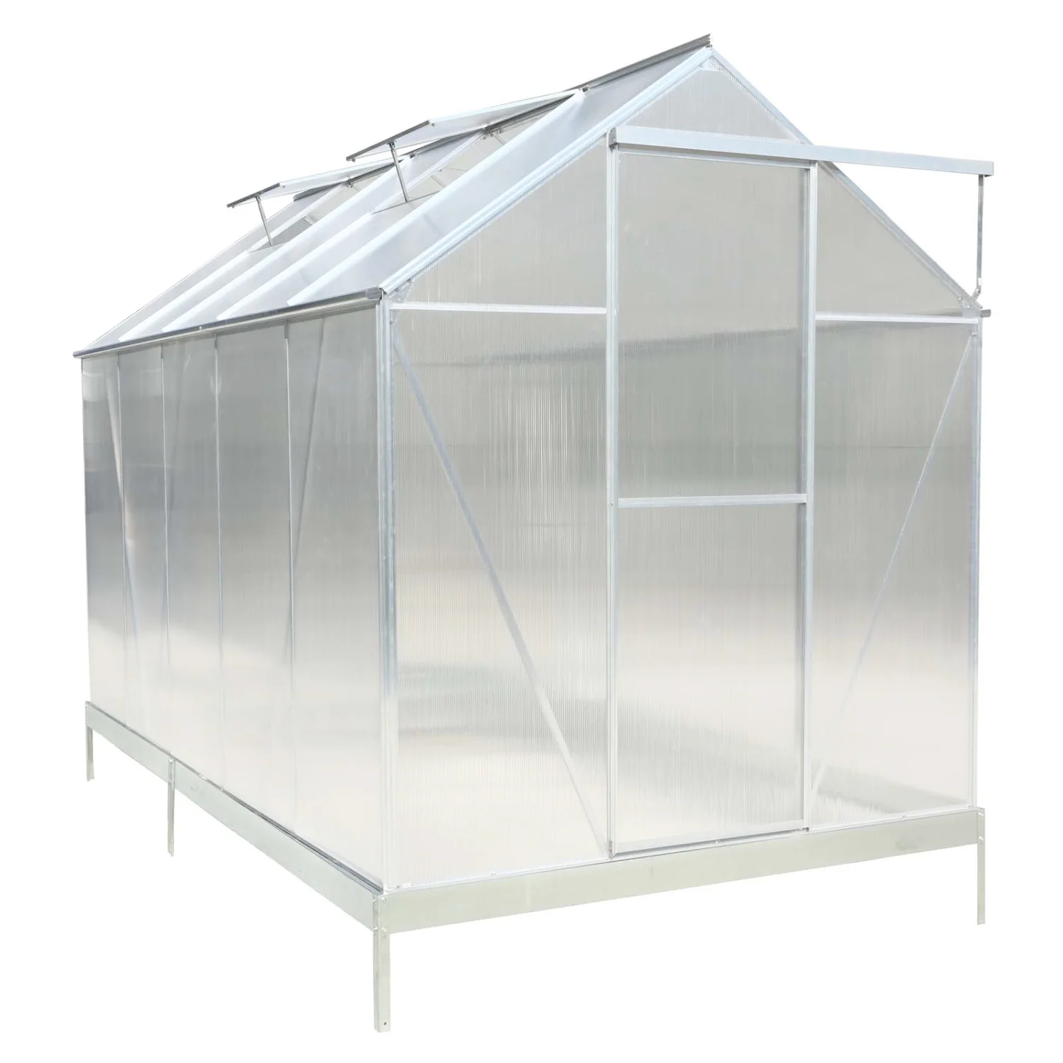 6.3‘*10.2‘*7‘ Polycarbonate Greenhouse  Heavy Duty Outdoor Aluminum Walk-in Green House Kit with Rain Gutter  Vent and Door for Backyard Garden  color aluminium