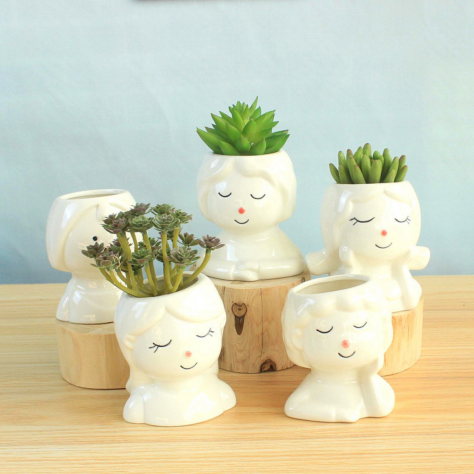 LivNxt Porcelain Doll Succulent Planter, Nordic Style Hand-Painted Succulent Pot, Desktop Potted Plant