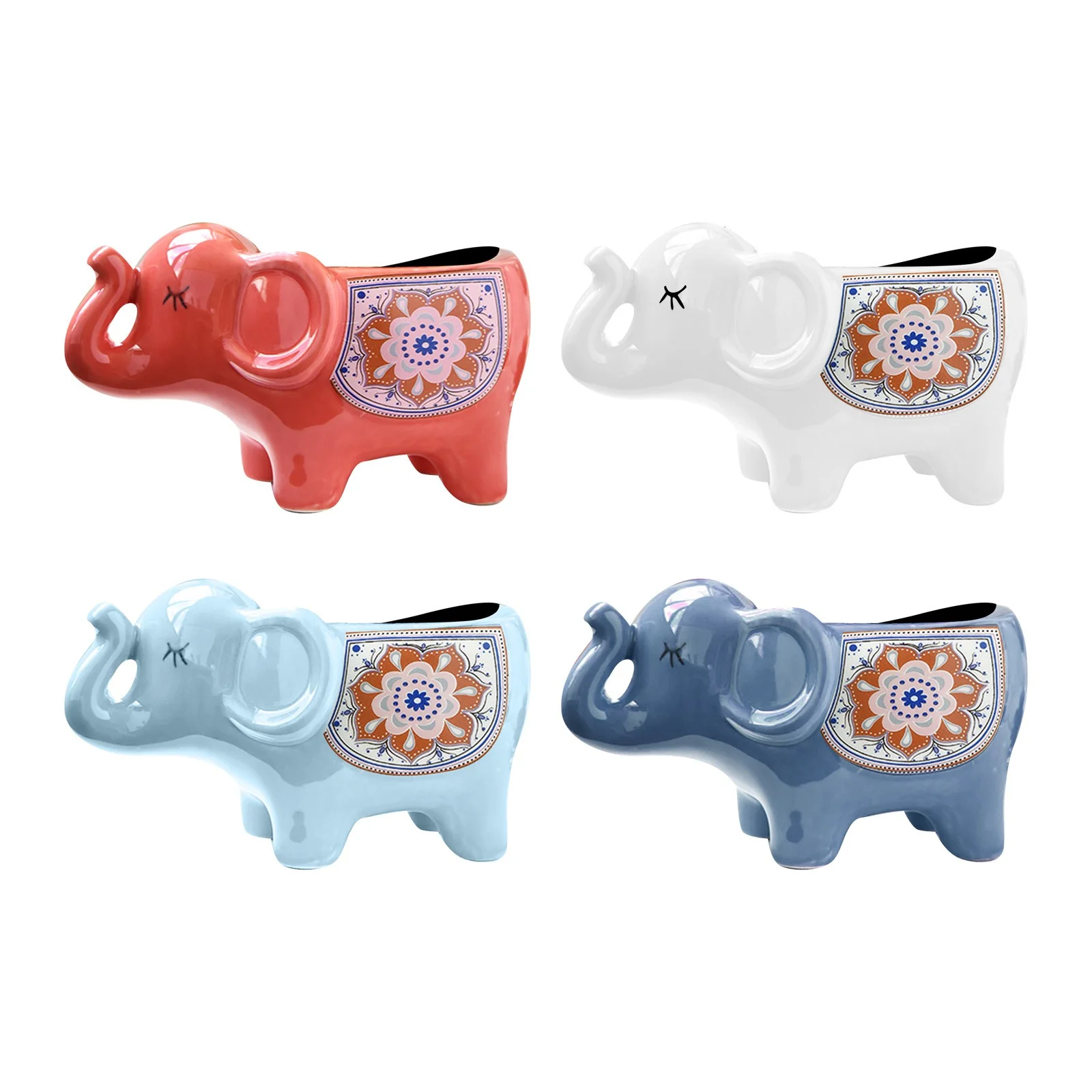 4PCS Cute Elephant Flower Pot With Hole Creative Funny Planter For Indoor Outdoor For Pencil Holder Desk Storage Cement Flower Pot Saucer