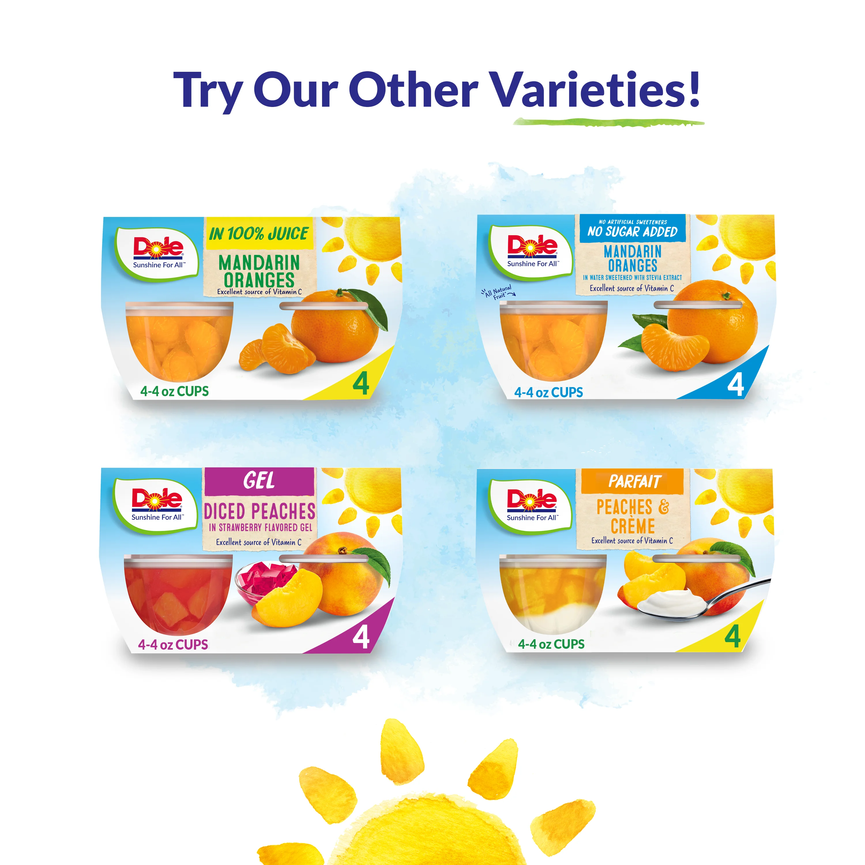 Dole No Sugar Added Yellow Cling Diced Peaches Fruit Bowls, 4oz (4 Cups)